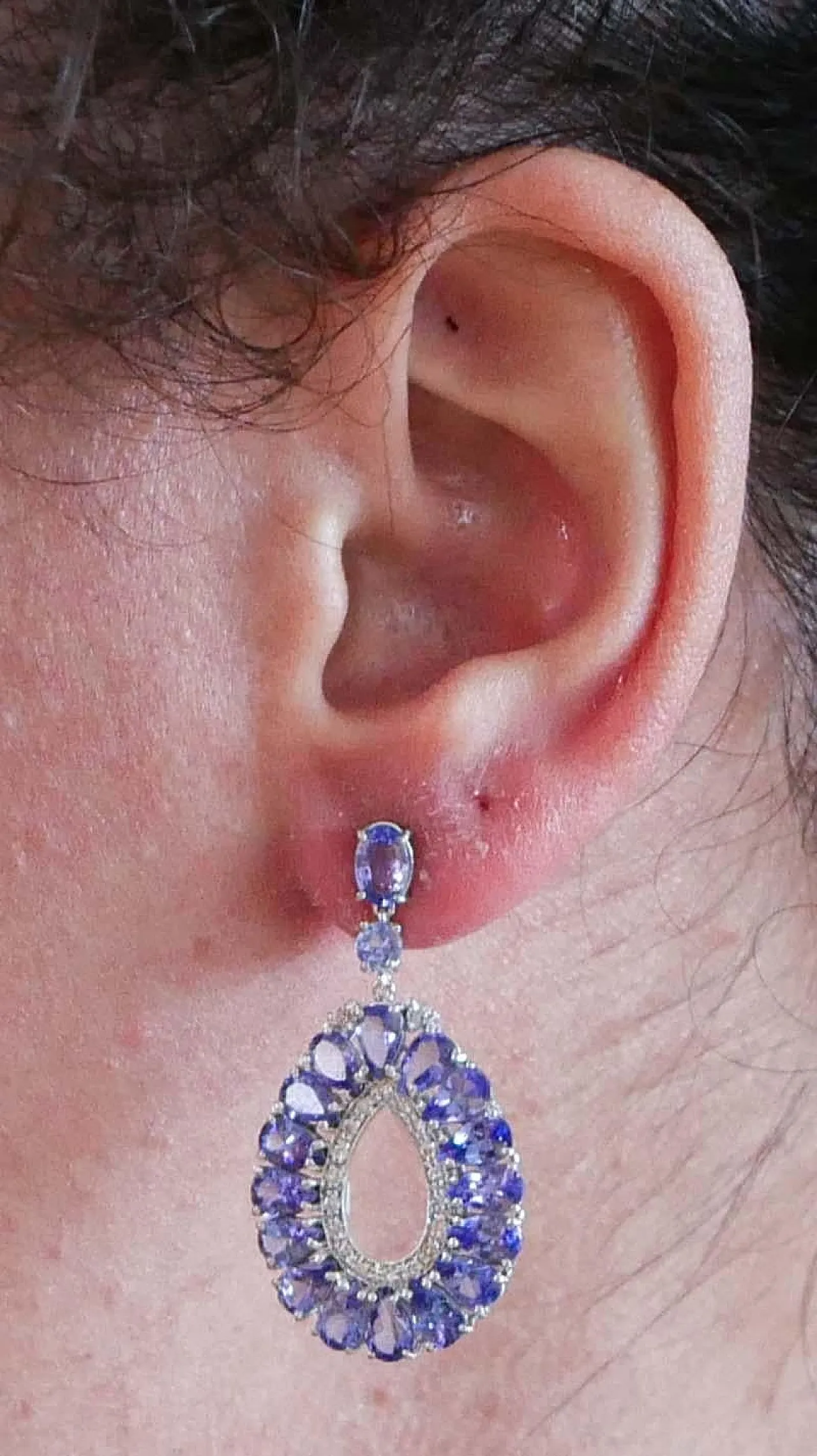 Orecchini pendenti in tanzanite, diamanti, oro bianco, anni '60 5