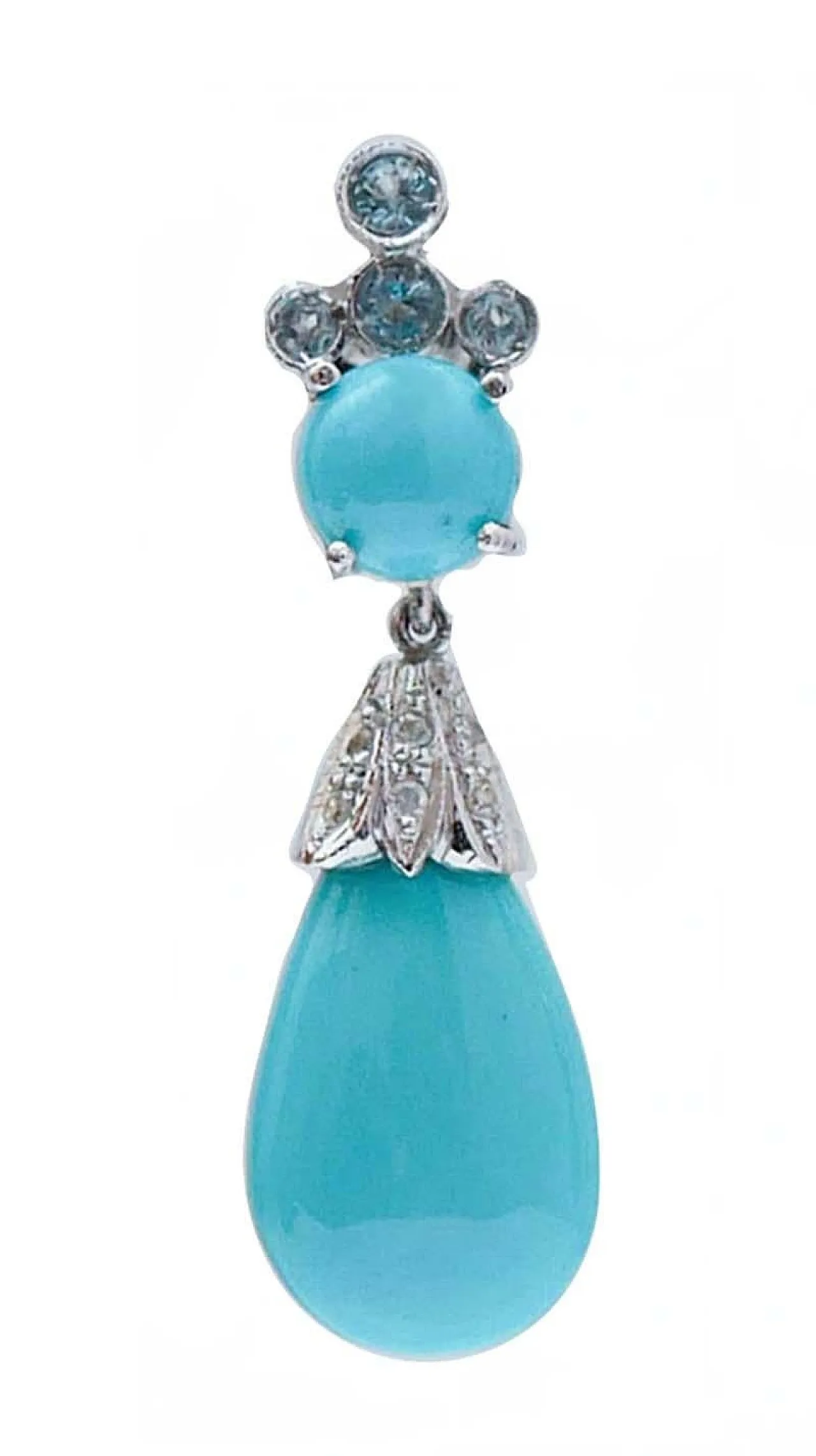 Orecchini in turchese, acquamarina, diamanti, platino, anni '70 2