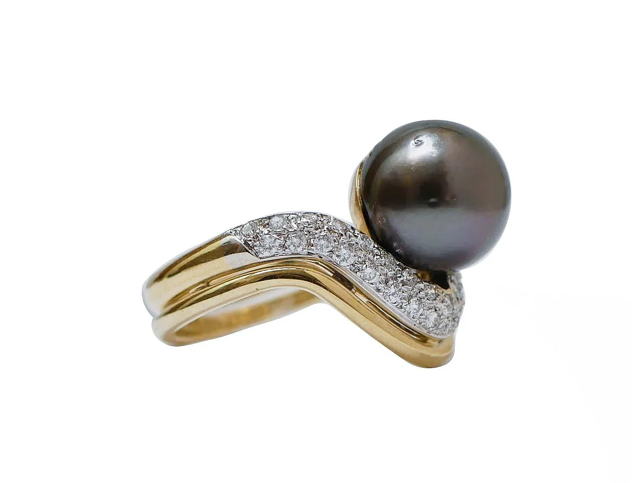 Tahiti pearl, diamonds, 18 karat yellow gold ring, 1960s 2