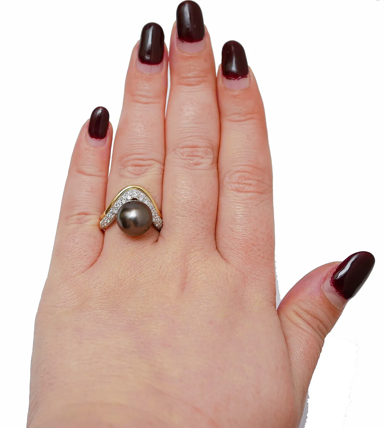 Tahiti pearl, diamonds, 18 karat yellow gold ring, 1960s 4