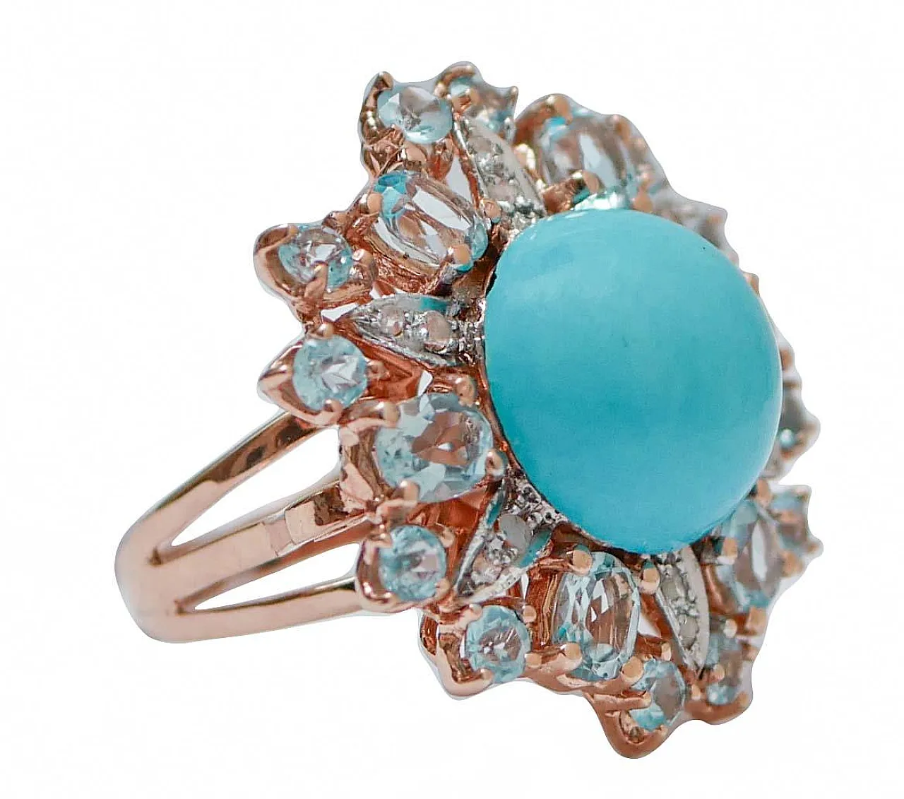 Anello in oro rosa e argento con topazi, magnesite, diamanti, anni '70 2