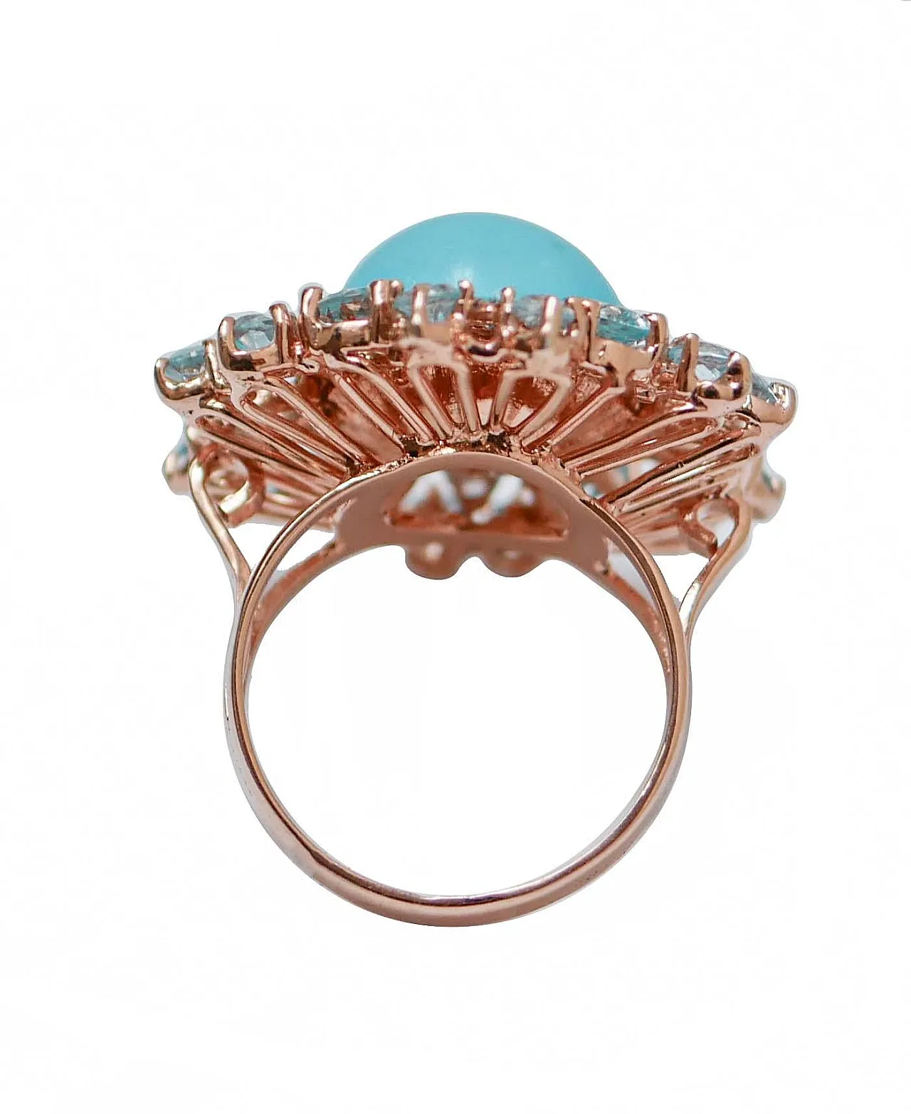 Anello in oro rosa e argento con topazi, magnesite, diamanti, anni '70 3