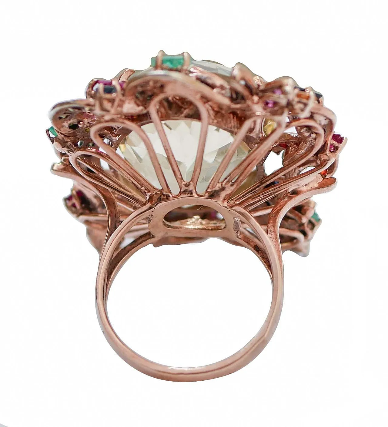 Anello con topazio, smeraldi, rubini, zaffiri, diamanti, anni '60 3