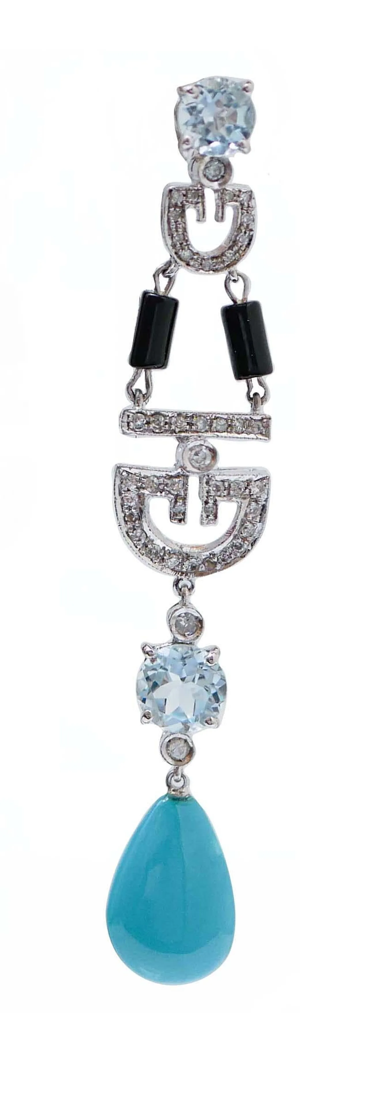 Earrings with turquoise, onyx, topaz, diamonds, platinum, 1970s 2