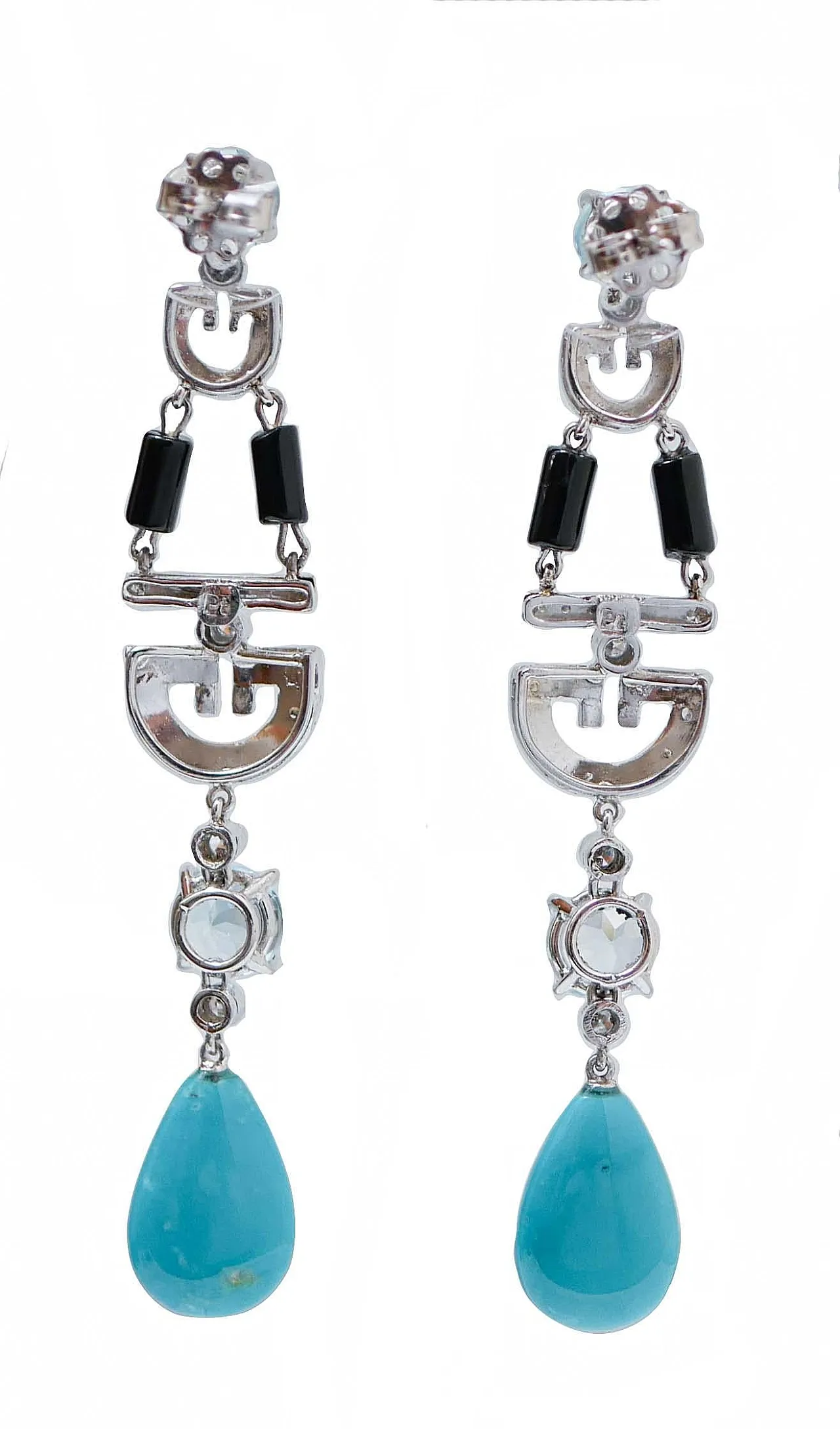 Earrings with turquoise, onyx, topaz, diamonds, platinum, 1970s 3