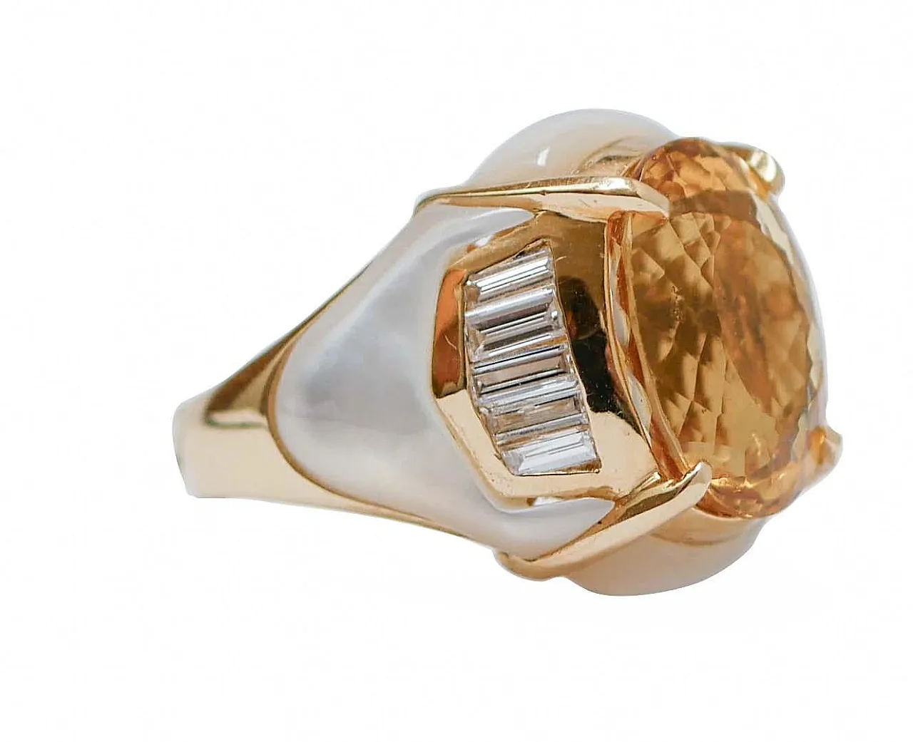 Anello in oro rosa con eliodoro, diamanti, pietre bianche, anni '60 2