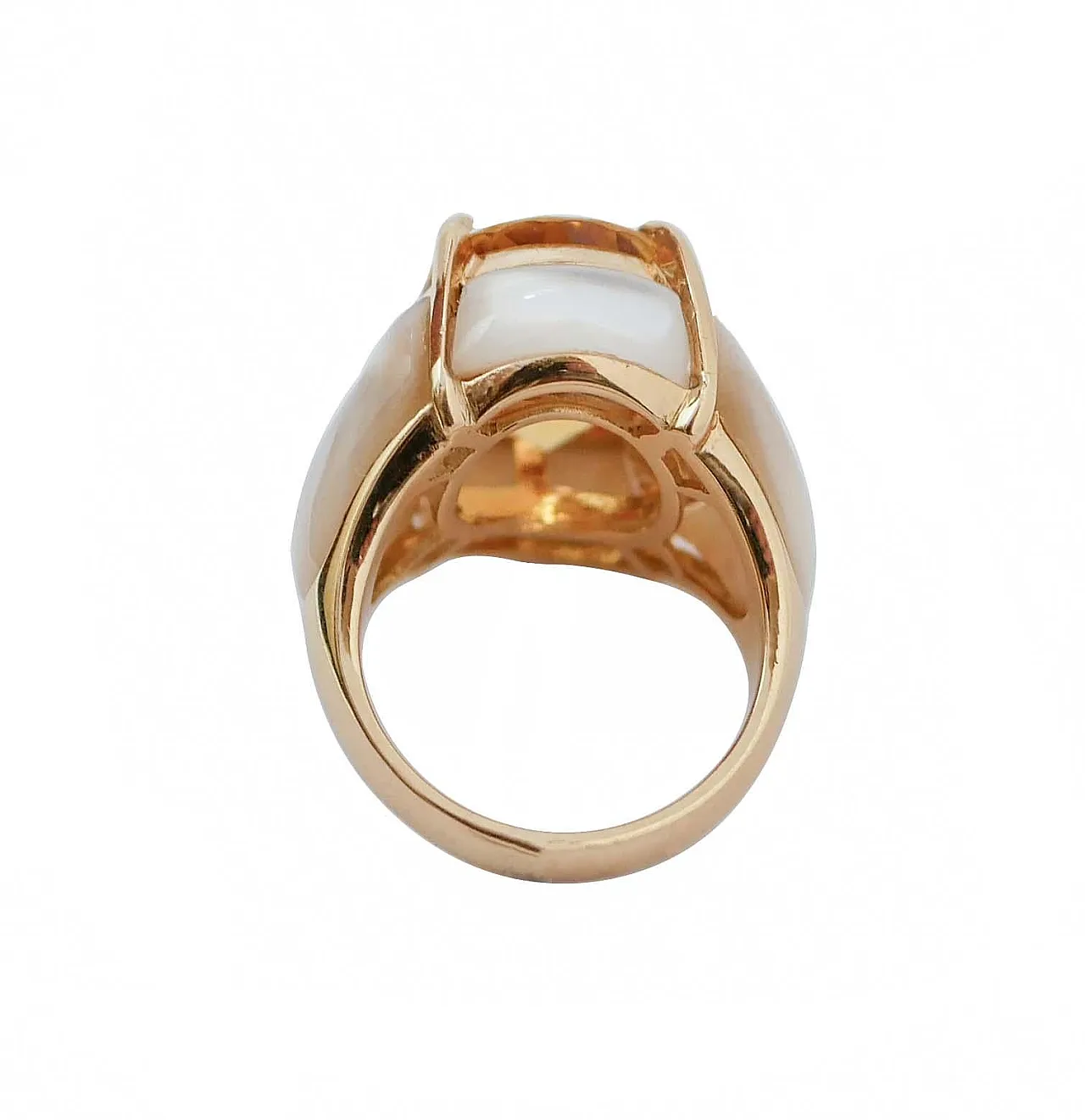 Anello in oro rosa con eliodoro, diamanti, pietre bianche, anni '60 3