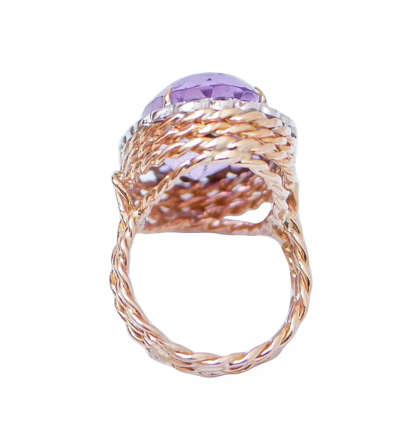 Anello con ametiste, diamanti, oro rosa 14 carati, anni '60 3