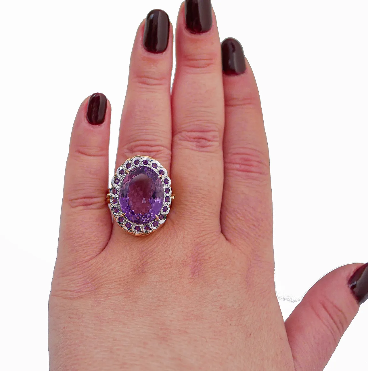 Anello con ametiste, diamanti, oro rosa 14 carati, anni '60 4