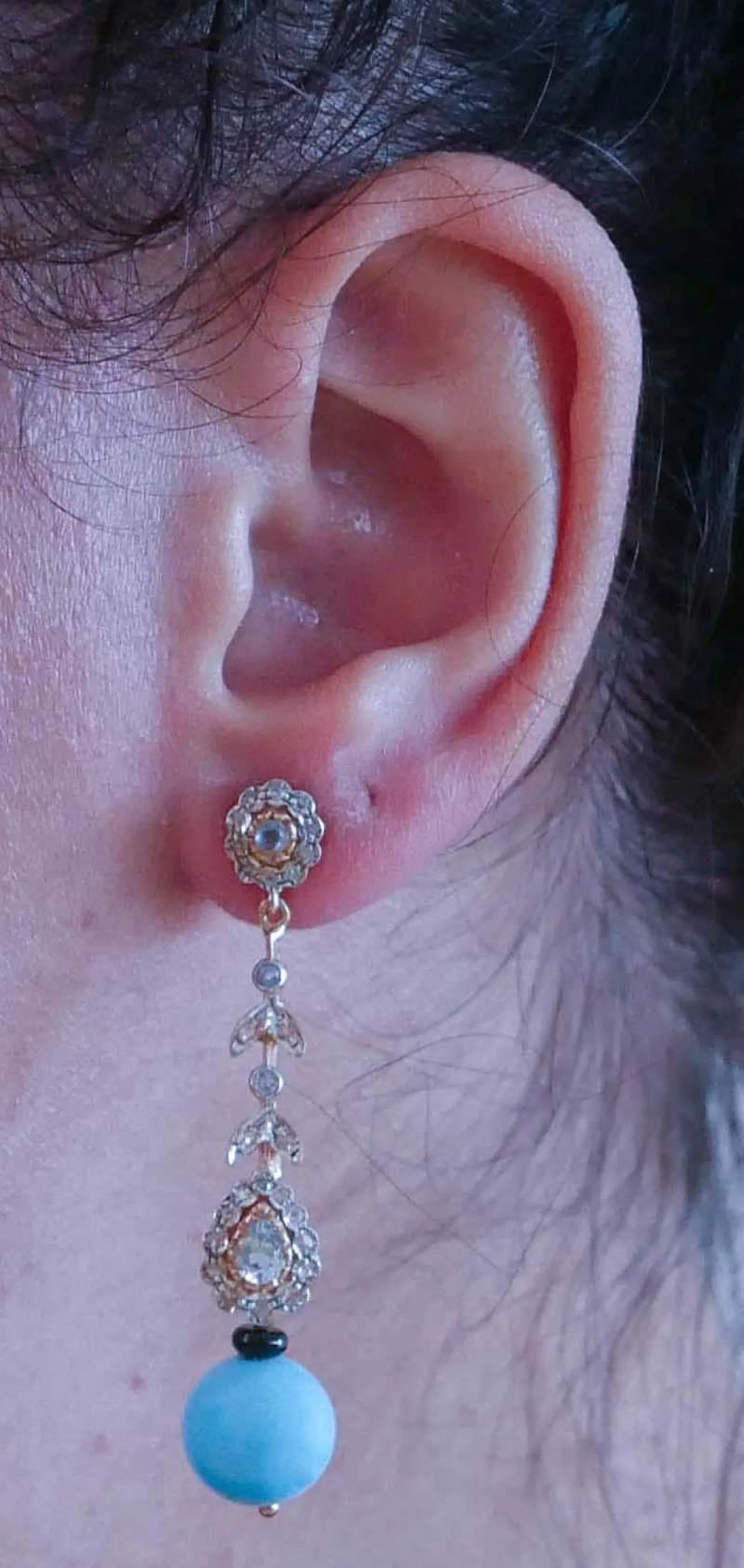 Orecchini magnesite, topazi, diamanti, onice, oro e argento, anni '60 5