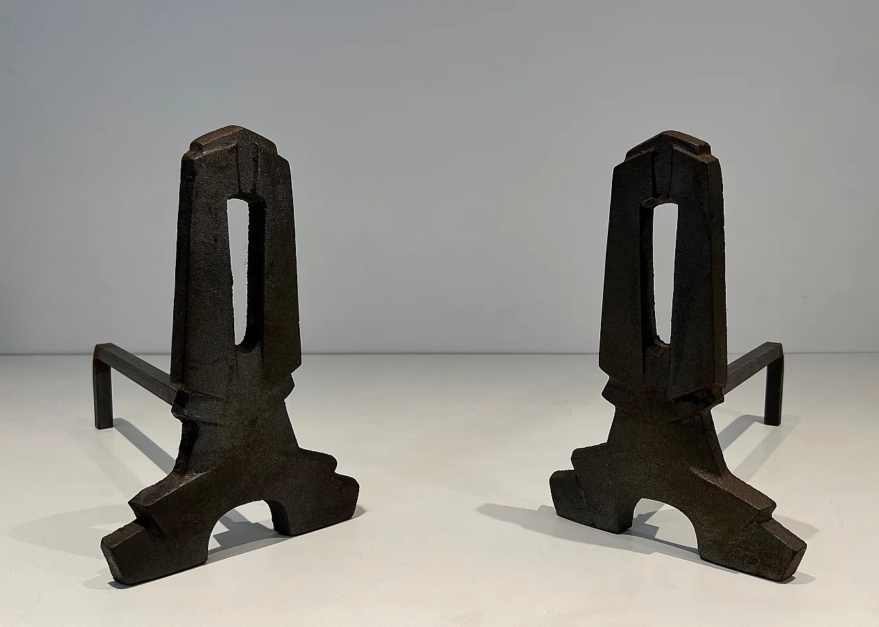 Pair of cast iron and wrought iron hallways, 1940s 4