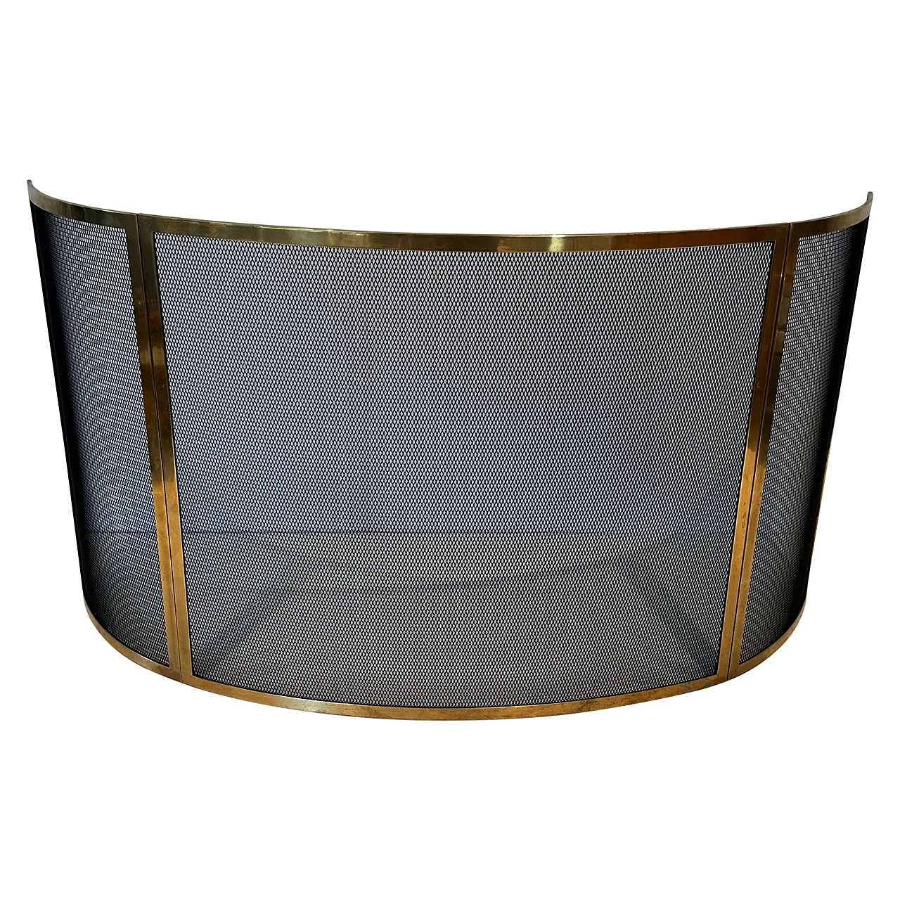 Curved brass fireplace screen, 1970s 1