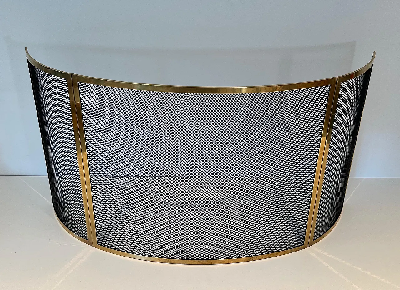 Curved brass fireplace screen, 1970s 2
