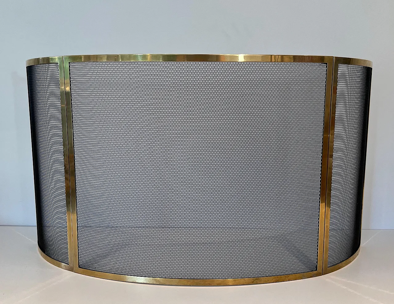 Curved brass fireplace screen, 1970s 4