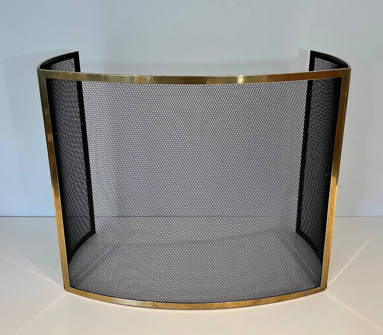 Curved brass fireplace screen, 1970s 5