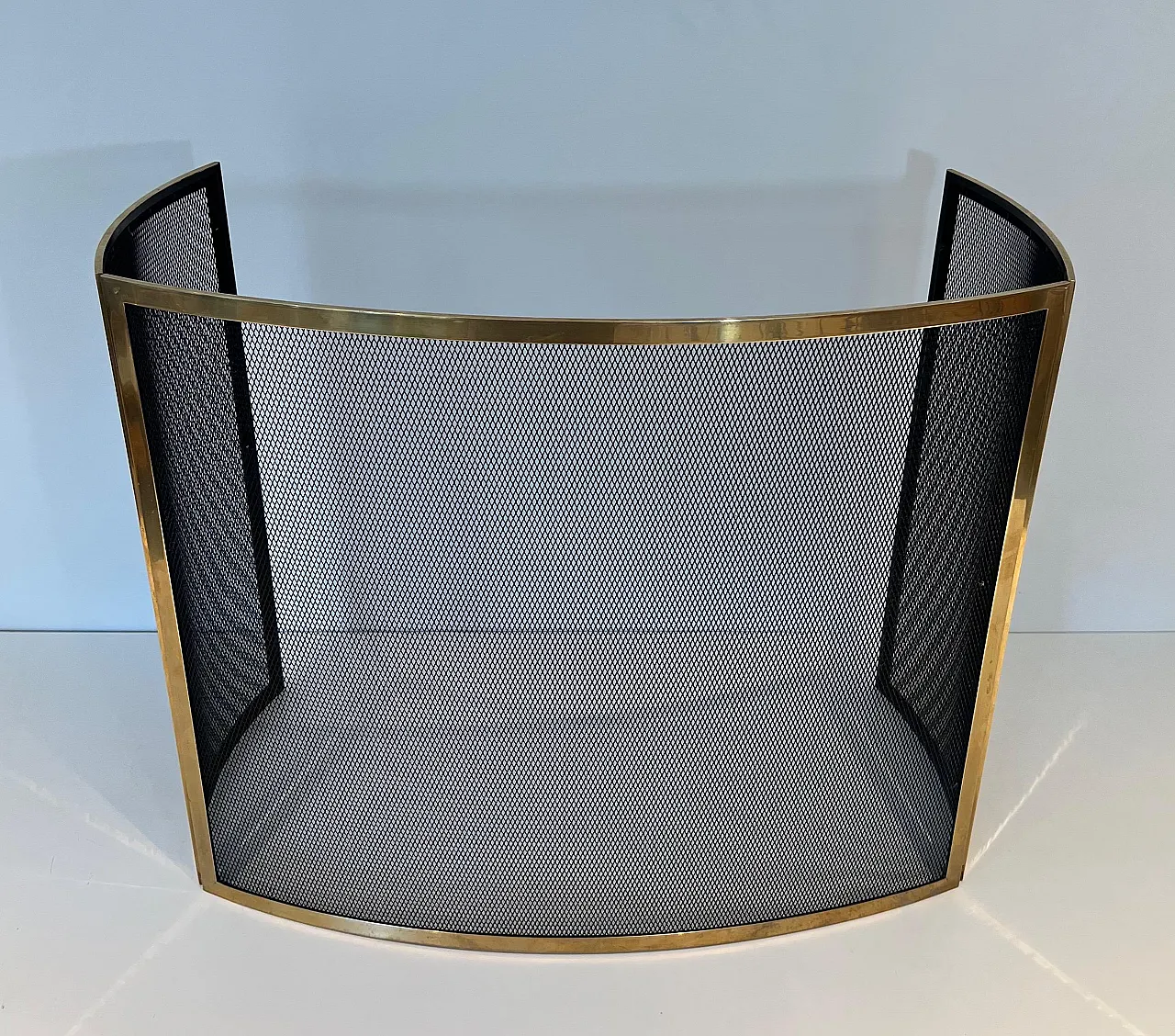 Curved brass fireplace screen, 1970s 6