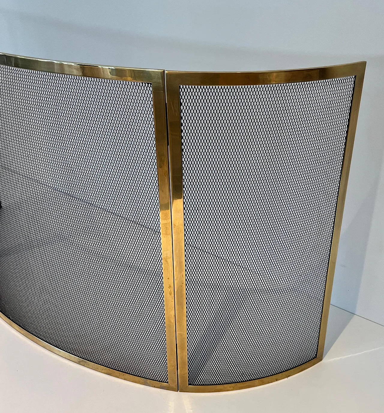 Curved brass fireplace screen, 1970s 8