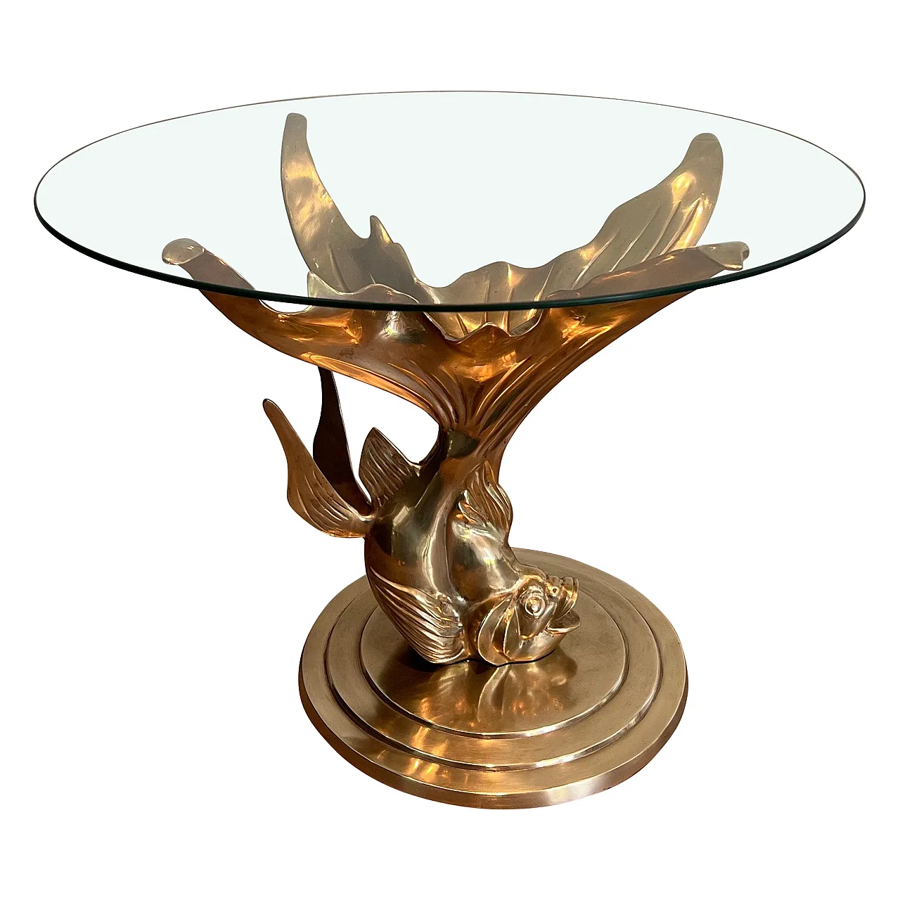 Brass coffee table representing a fish, 1970s 1