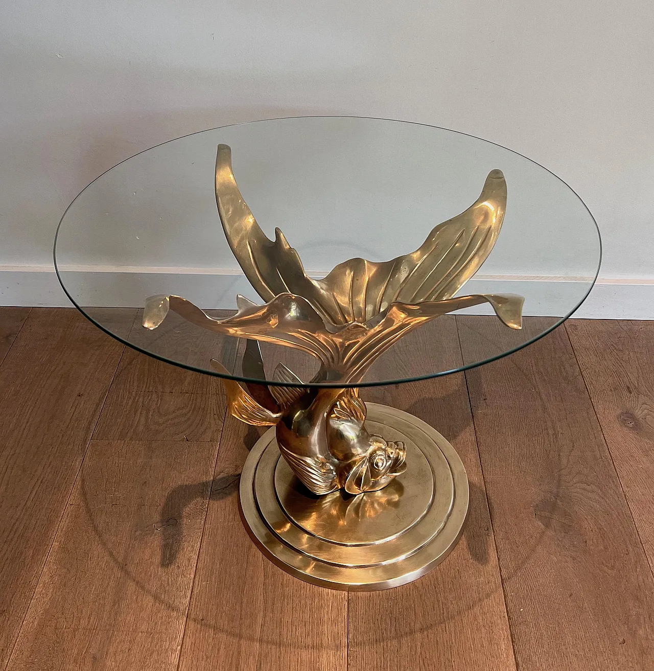 Brass coffee table representing a fish, 1970s 2