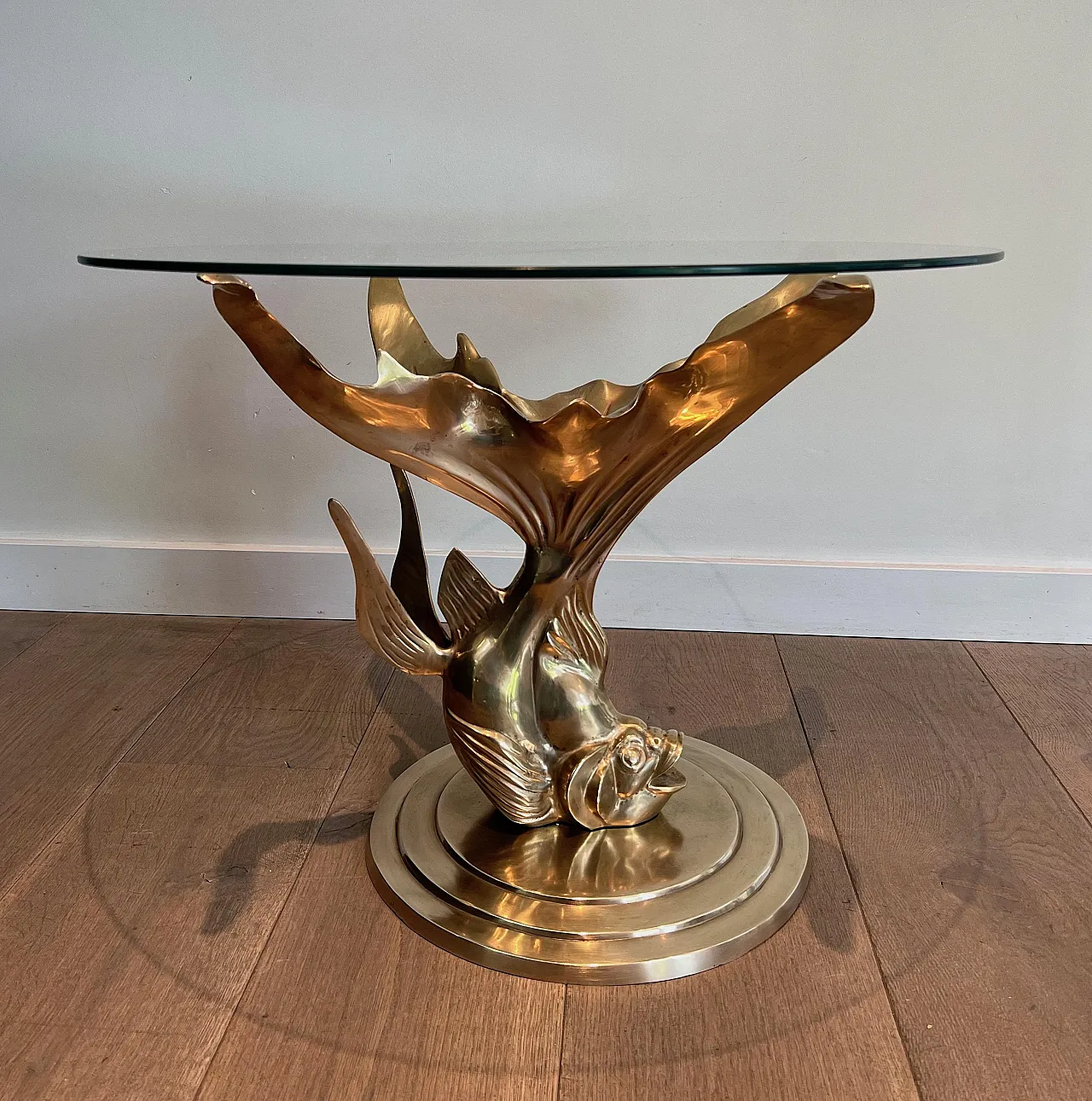 Brass coffee table representing a fish, 1970s 3