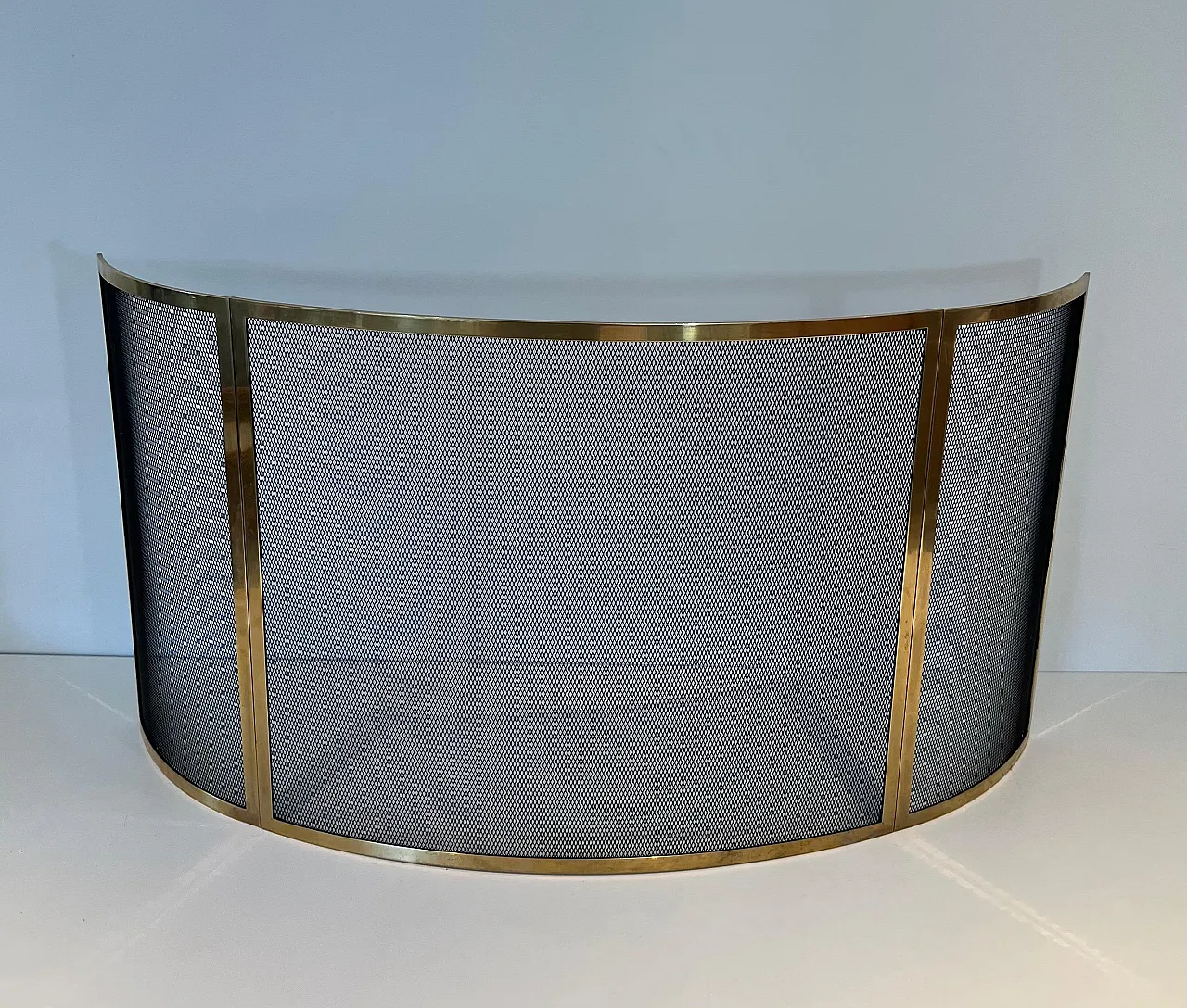 Curved brass fireplace screen, 1970s 12