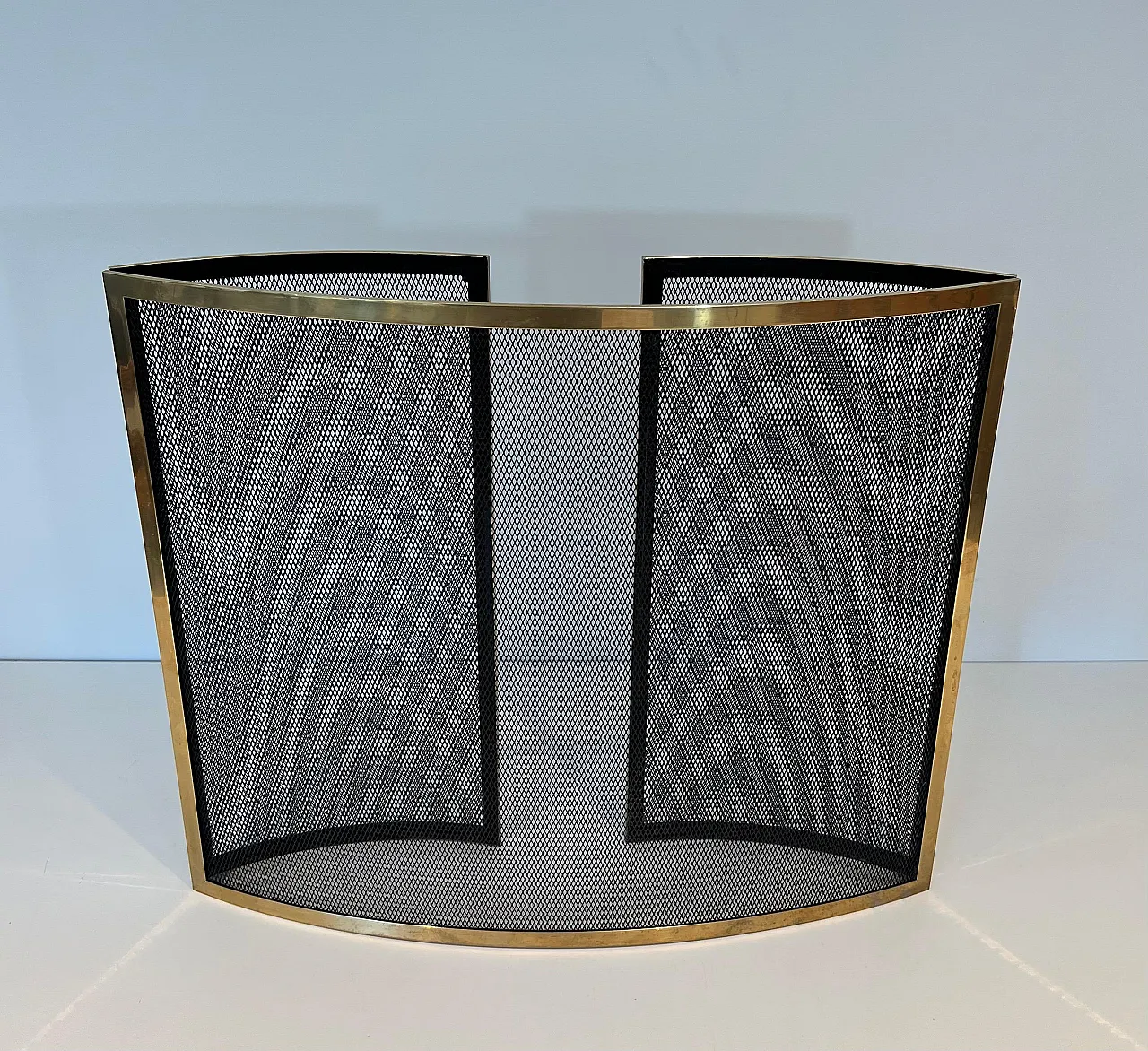 Curved brass fireplace screen, 1970s 14