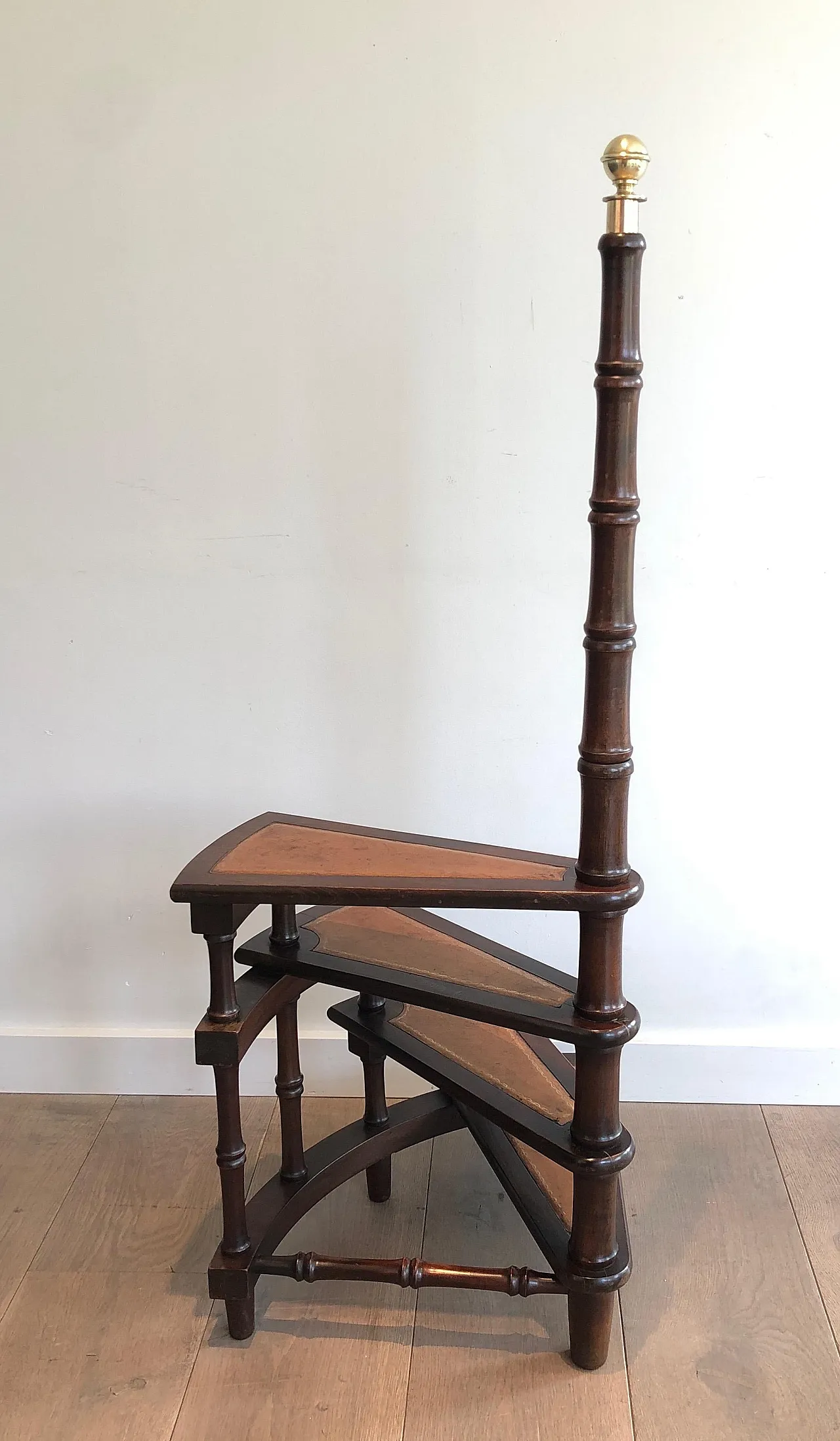 Wood, leather and brass library ladder, 1940s 3