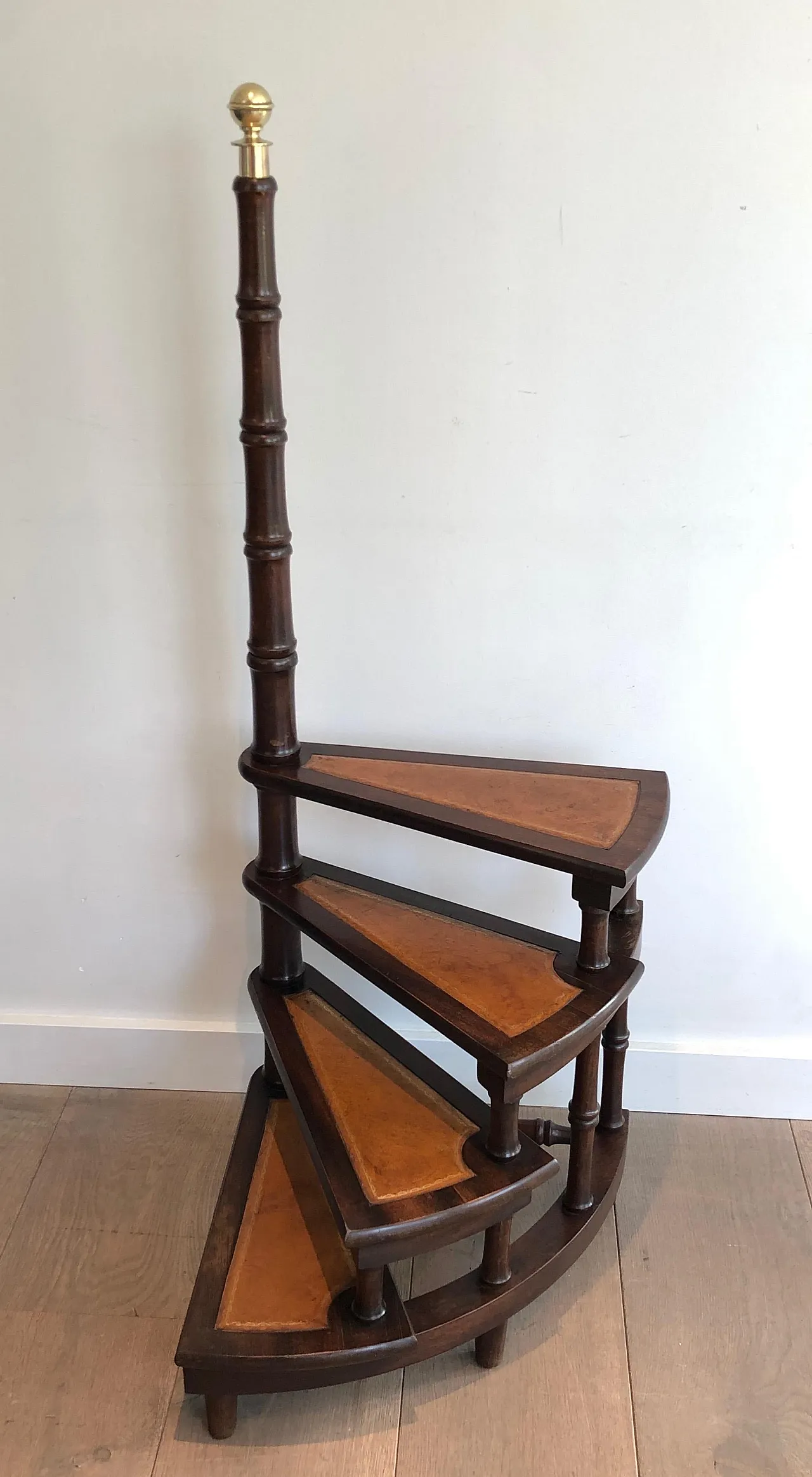 Wood, leather and brass library ladder, 1940s 4