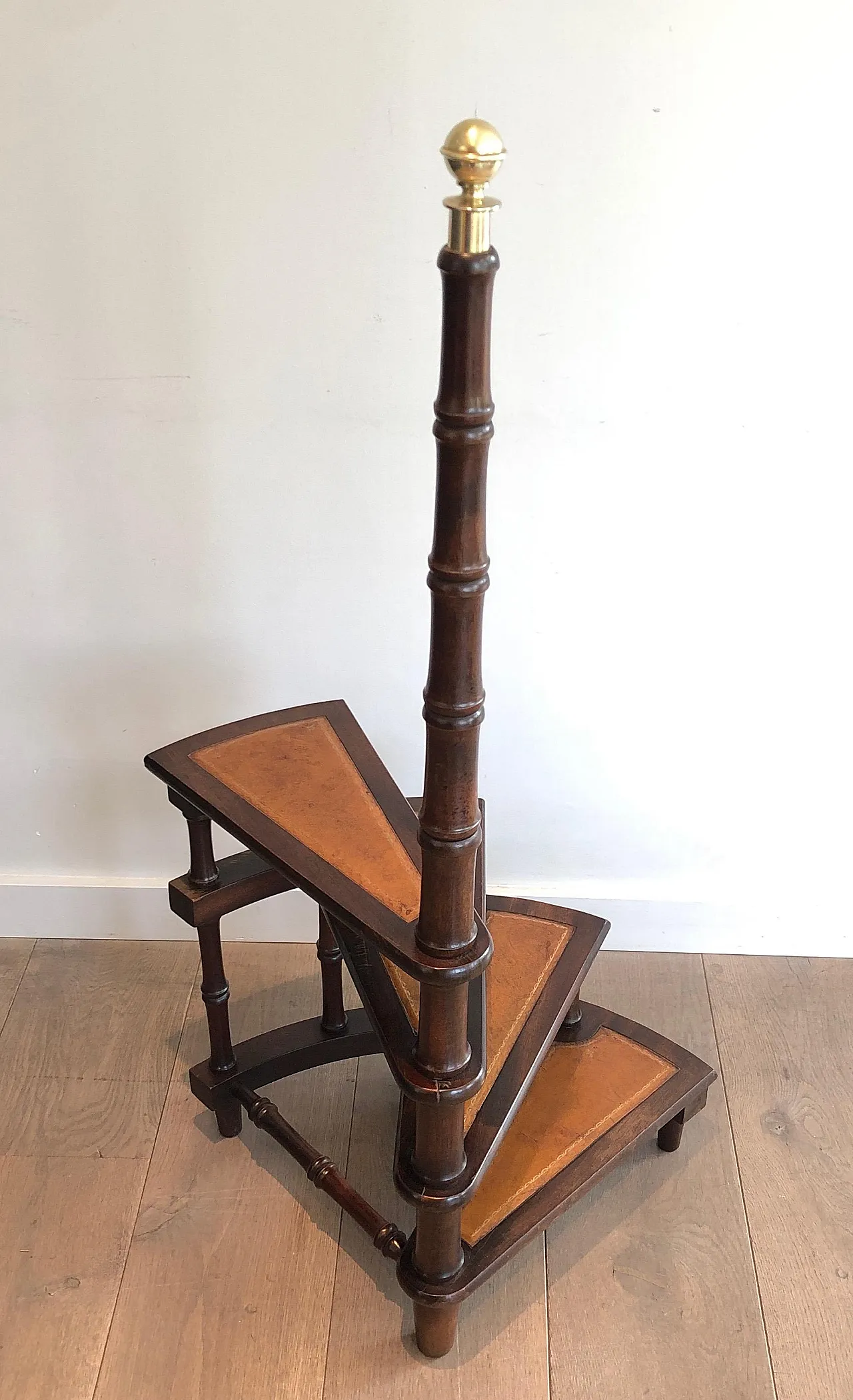 Wood, leather and brass library ladder, 1940s 5