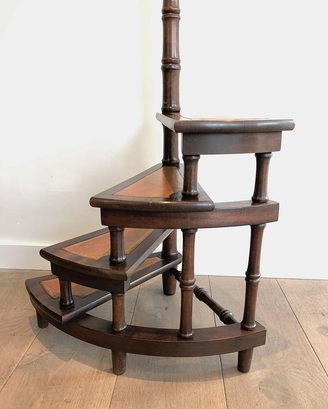 Wood, leather and brass library ladder, 1940s 9