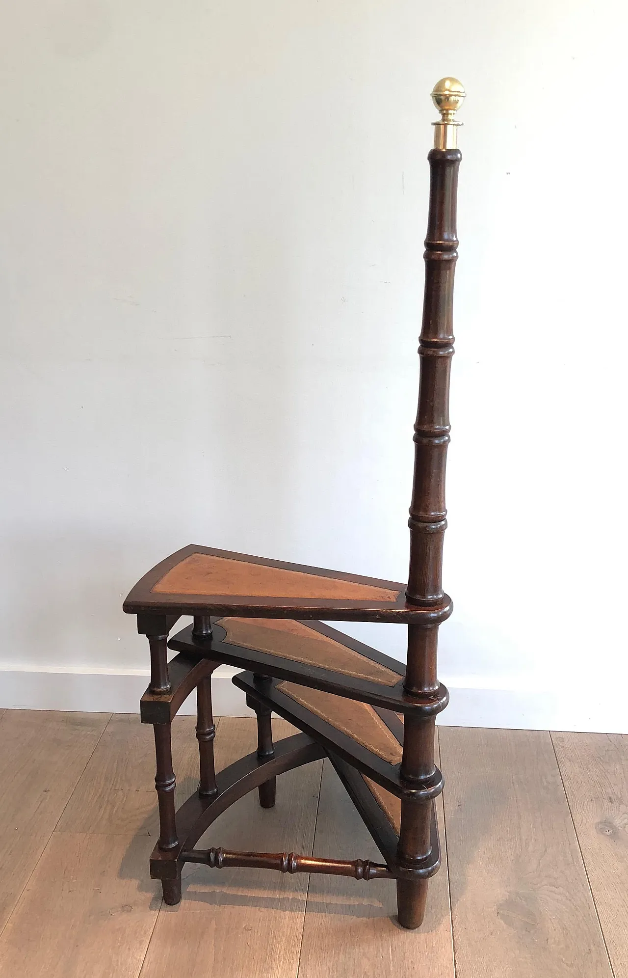 Wood, leather and brass library ladder, 1940s 12