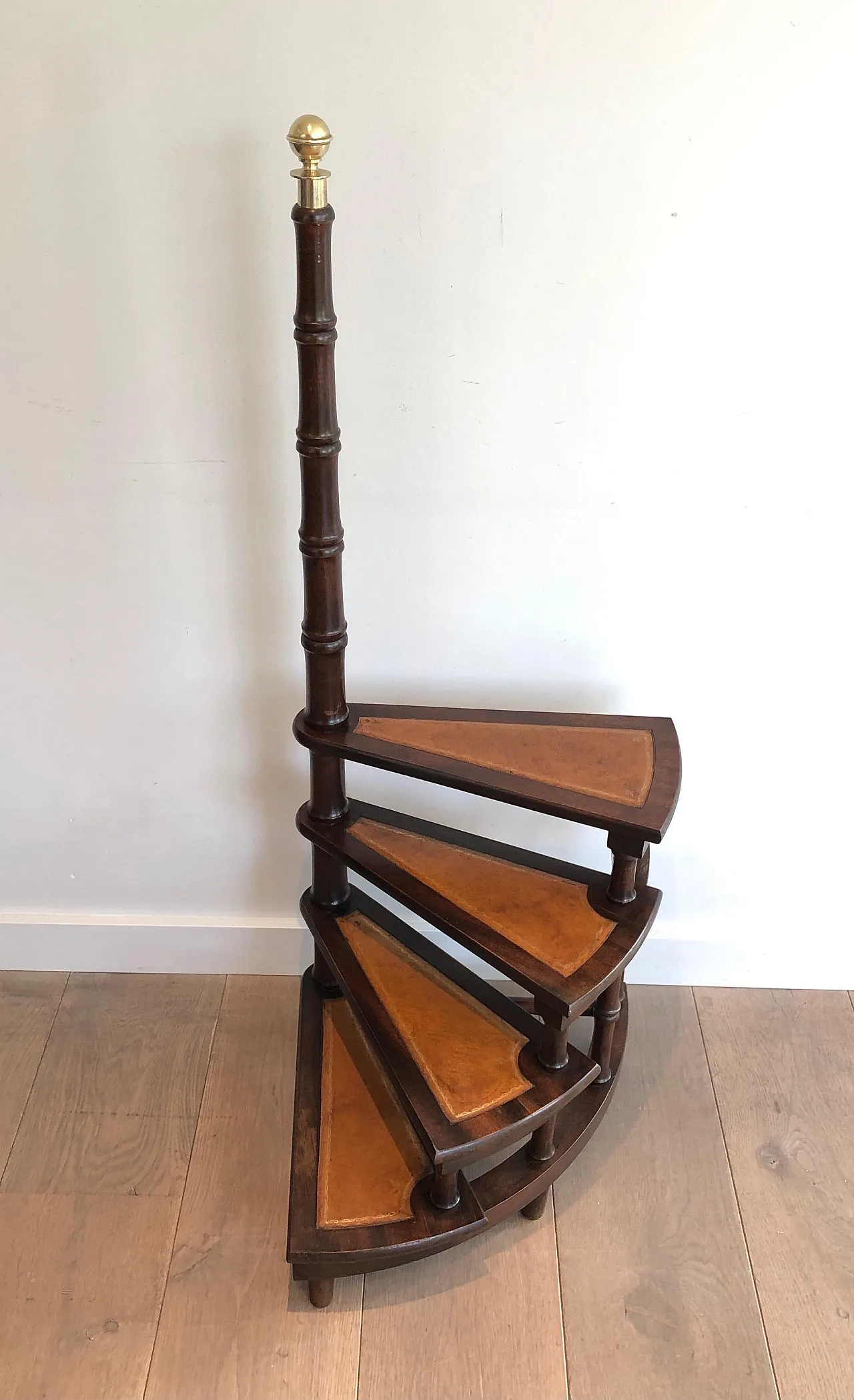 Wood, leather and brass library ladder, 1940s 14