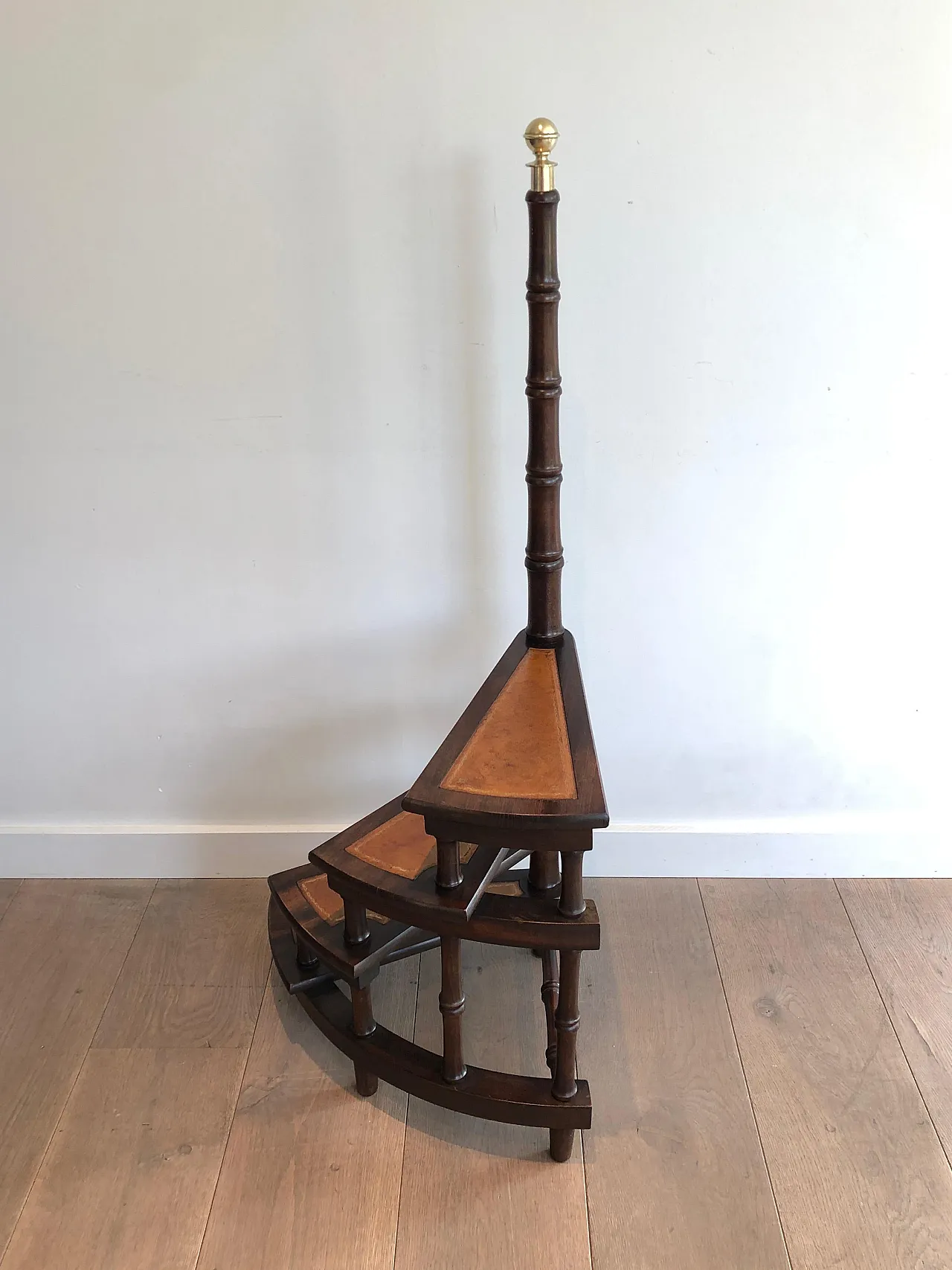 Wood, leather and brass library ladder, 1940s 15