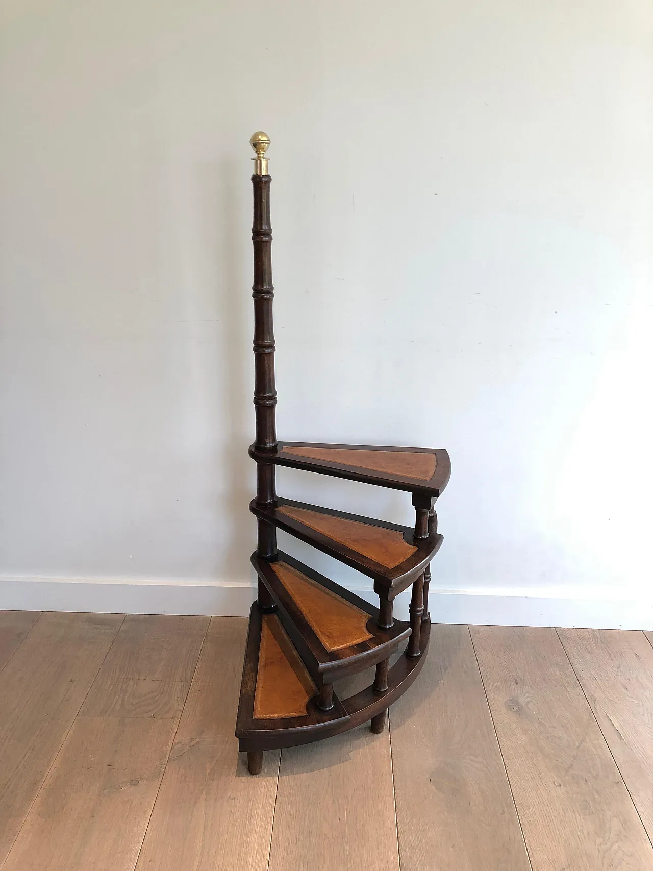 Wood, leather and brass library ladder, 1940s 16