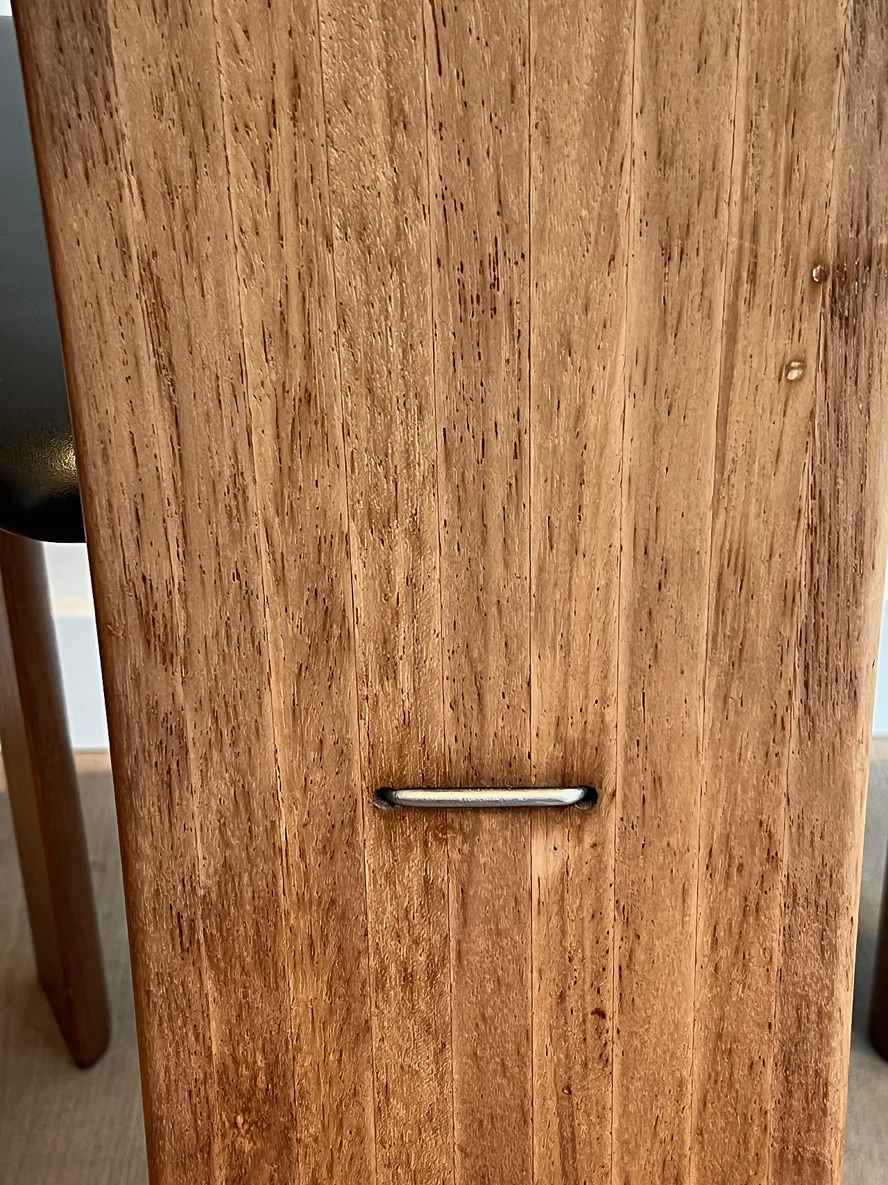 Pair of exotic wood and black leather chairs, 1970s 14