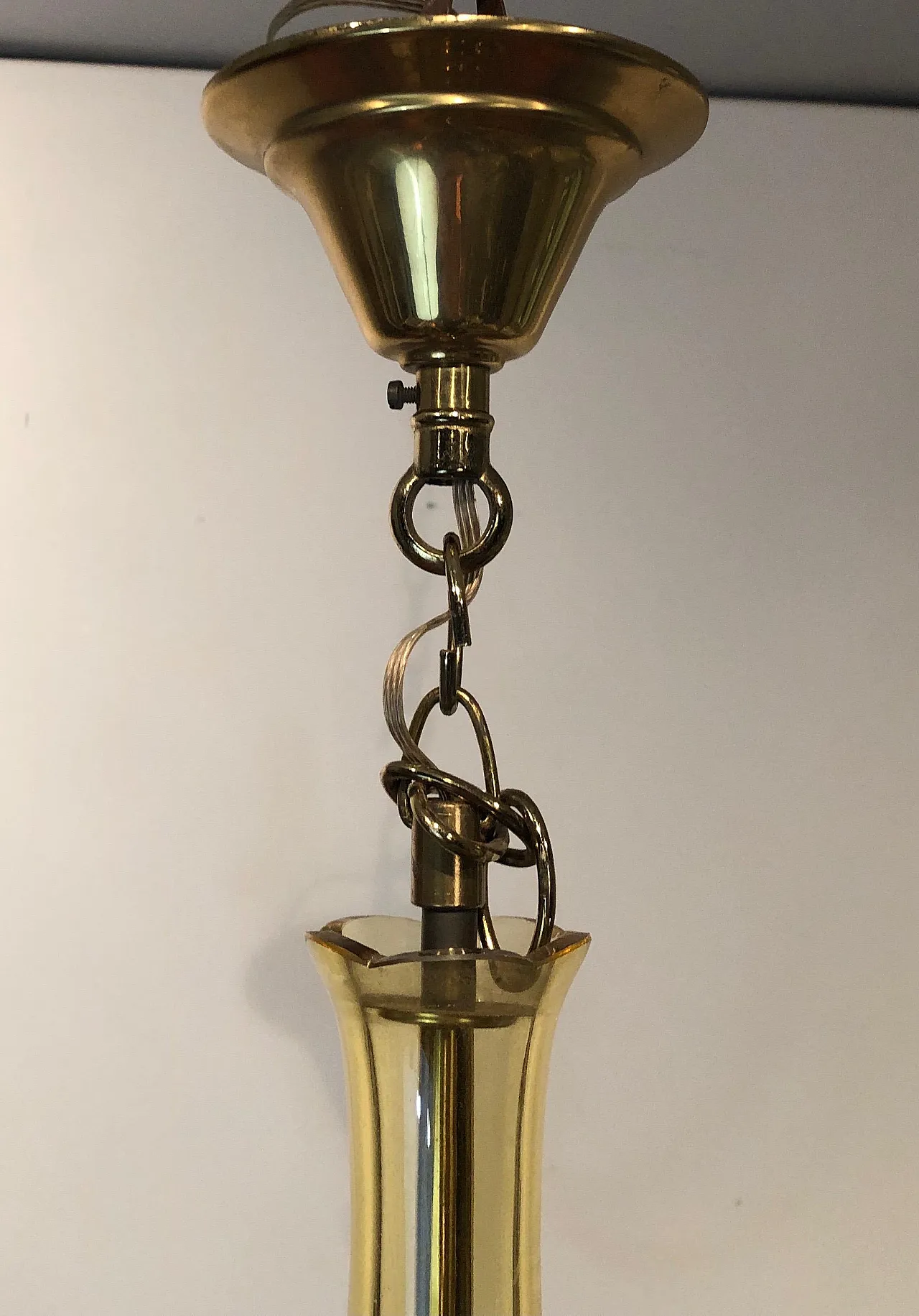 Coppia di lampadari in cristallo champagne di Murano, anni '70 6