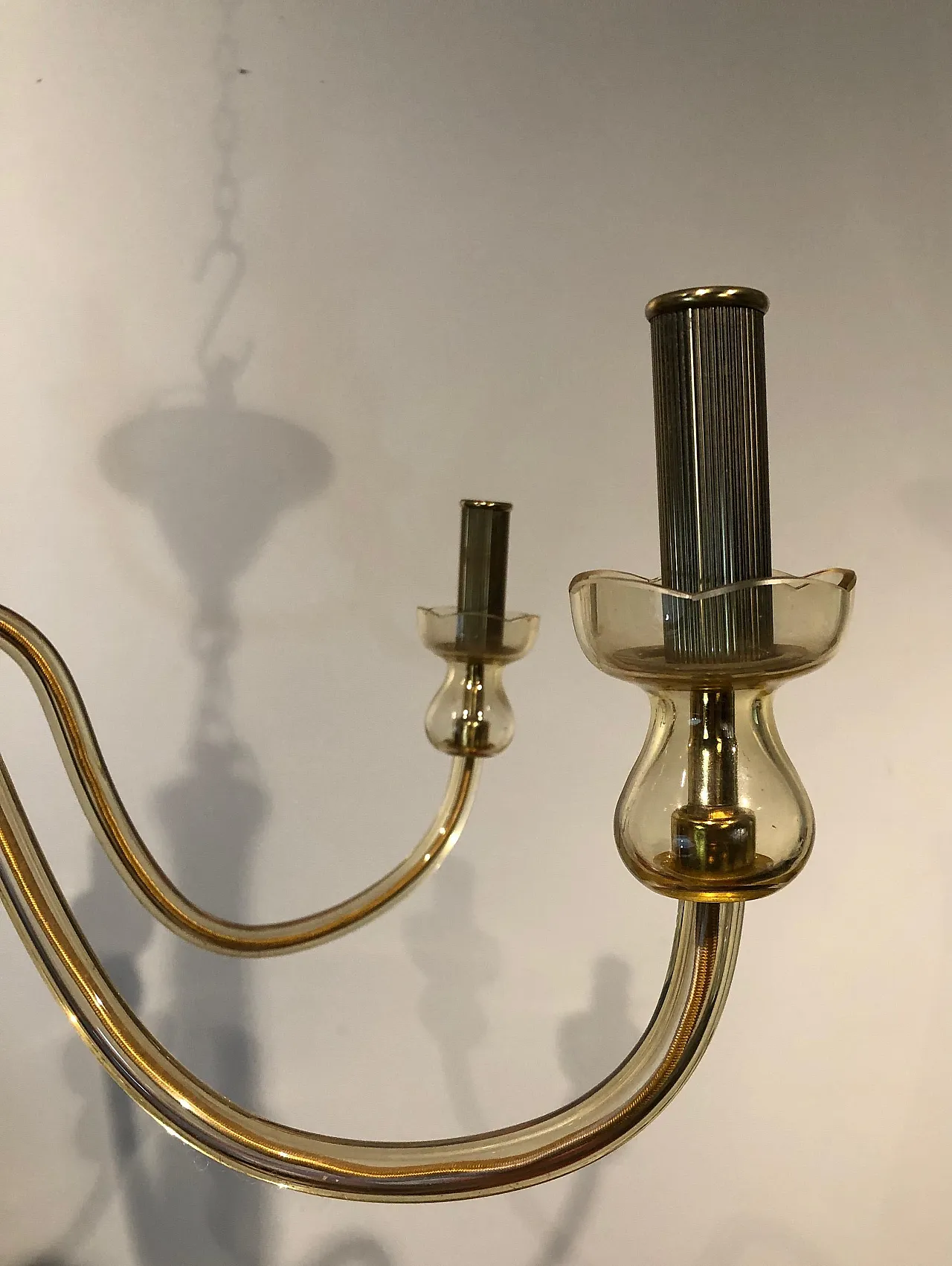 Coppia di lampadari in cristallo champagne di Murano, anni '70 8