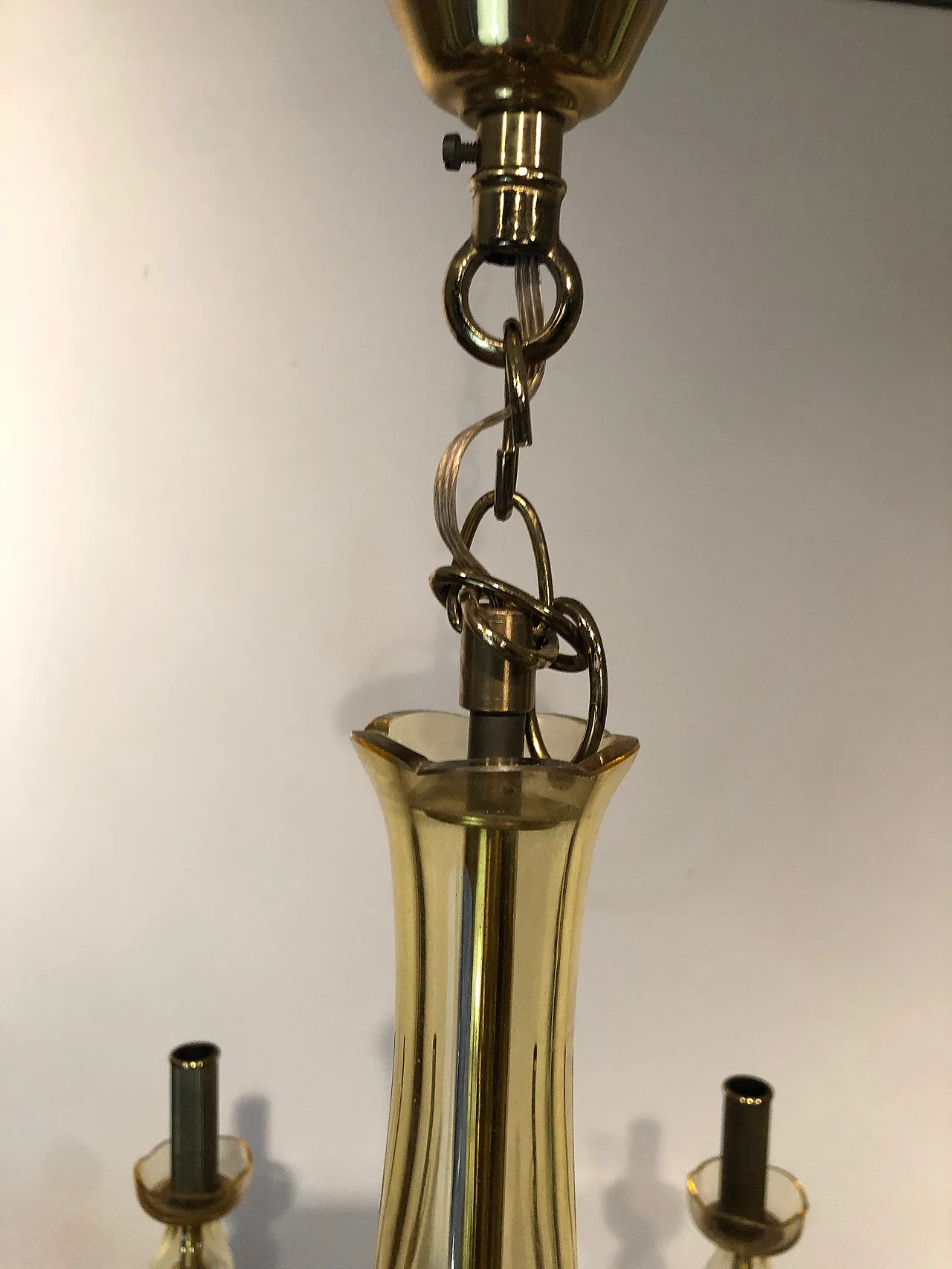 Coppia di lampadari in cristallo champagne di Murano, anni '70 14