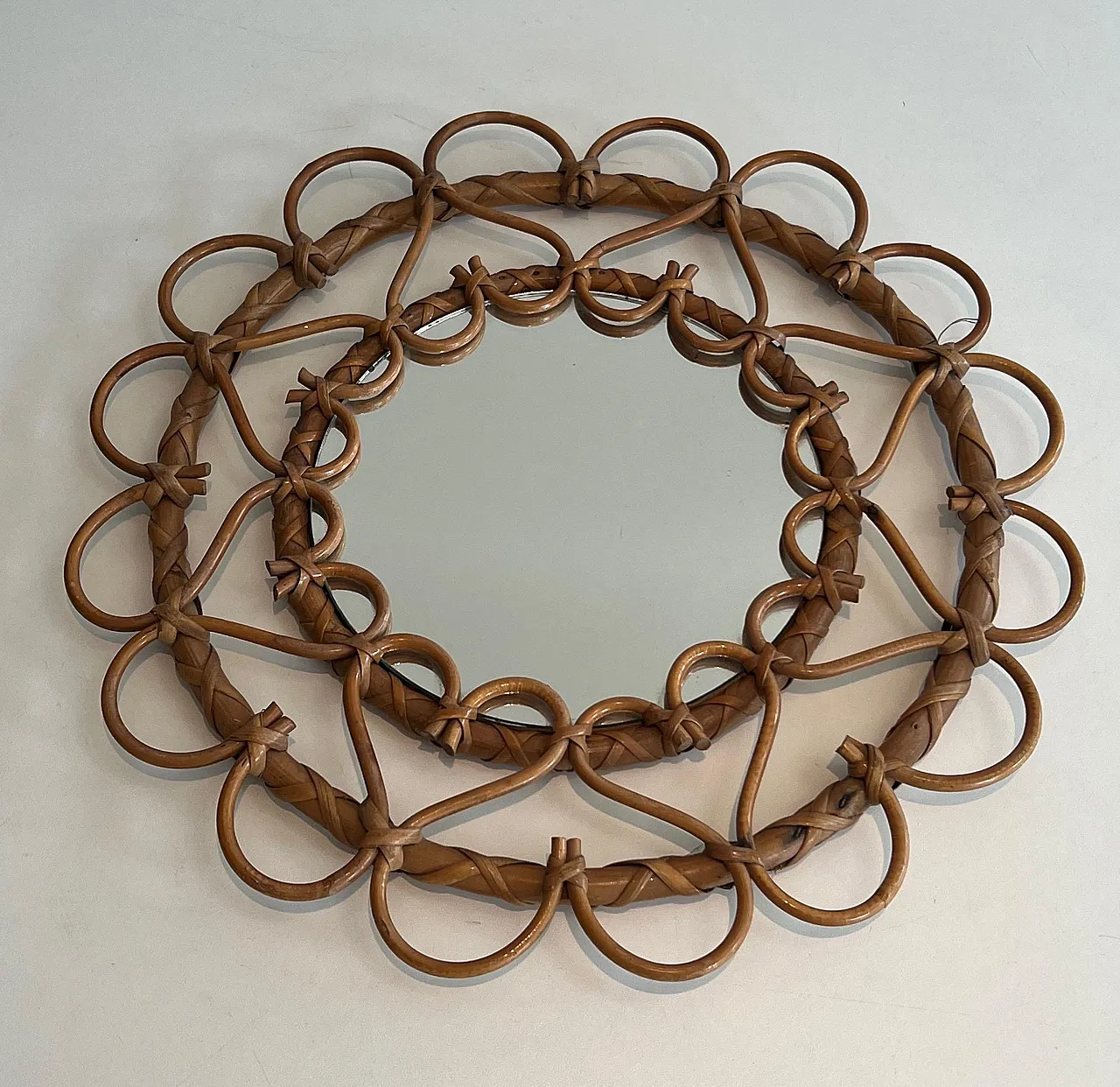 Piccolo specchio in rattan, anni '70 3