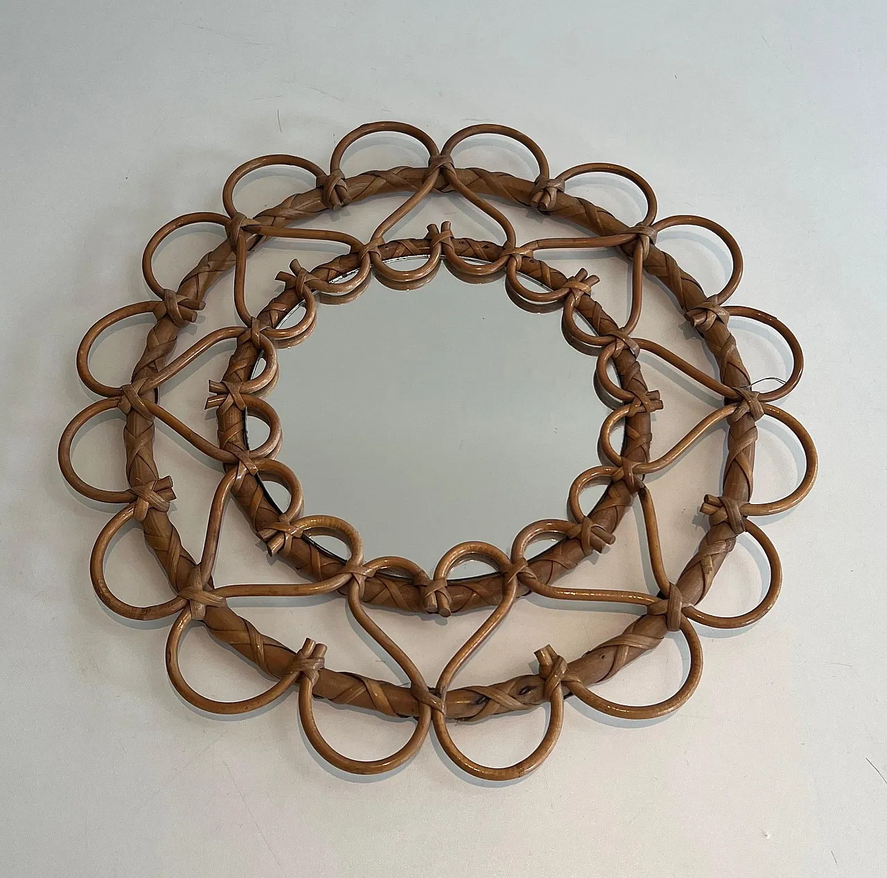 Piccolo specchio in rattan, anni '70 9