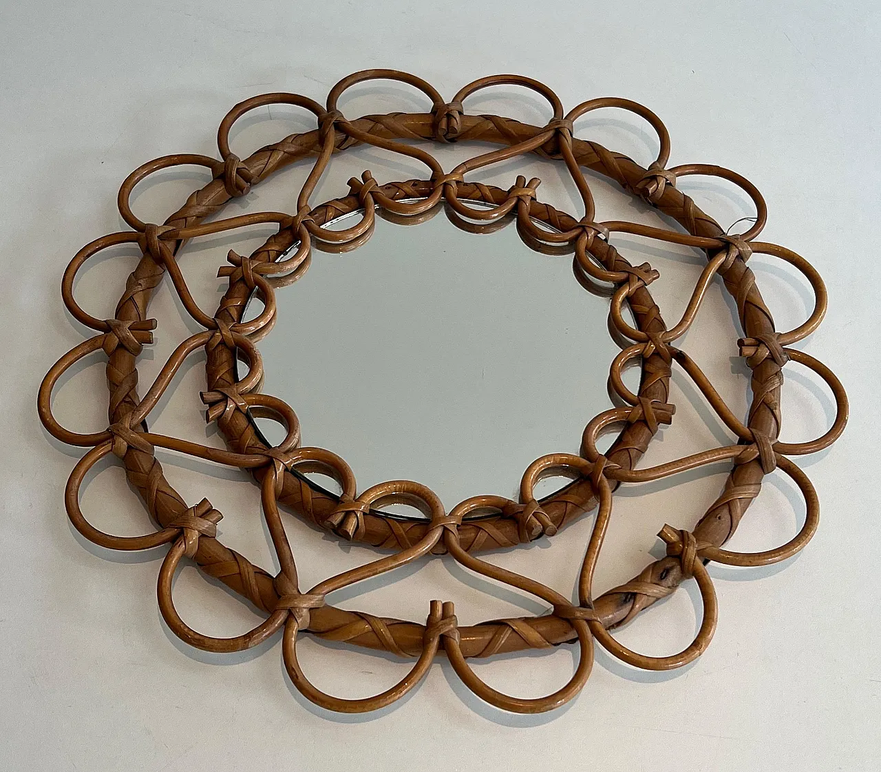 Piccolo specchio in rattan, anni '70 10