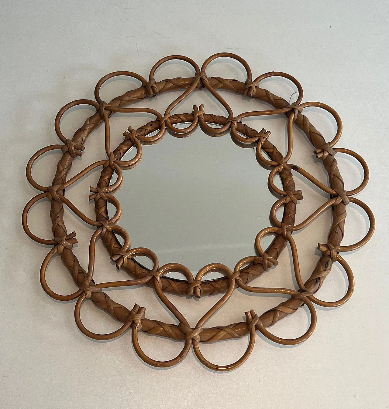 Piccolo specchio in rattan, anni '70 11