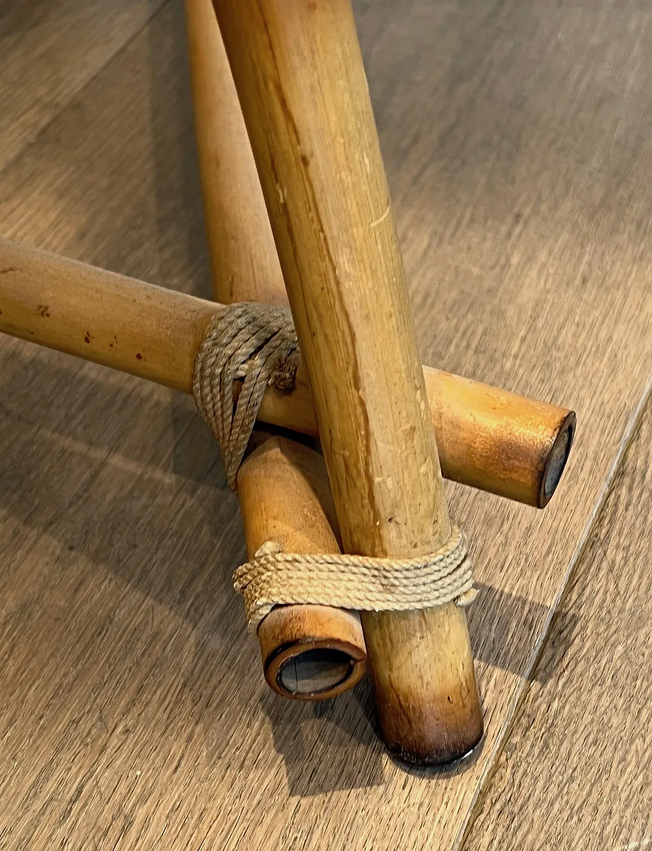 Lampada da terra a 3 luci in bambù e corda, anni '70 9