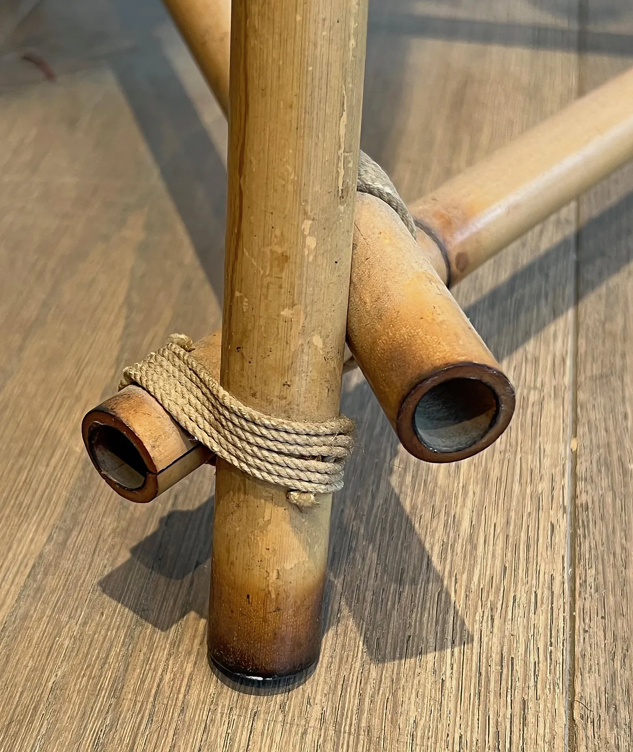 Lampada da terra a 3 luci in bambù e corda, anni '70 16