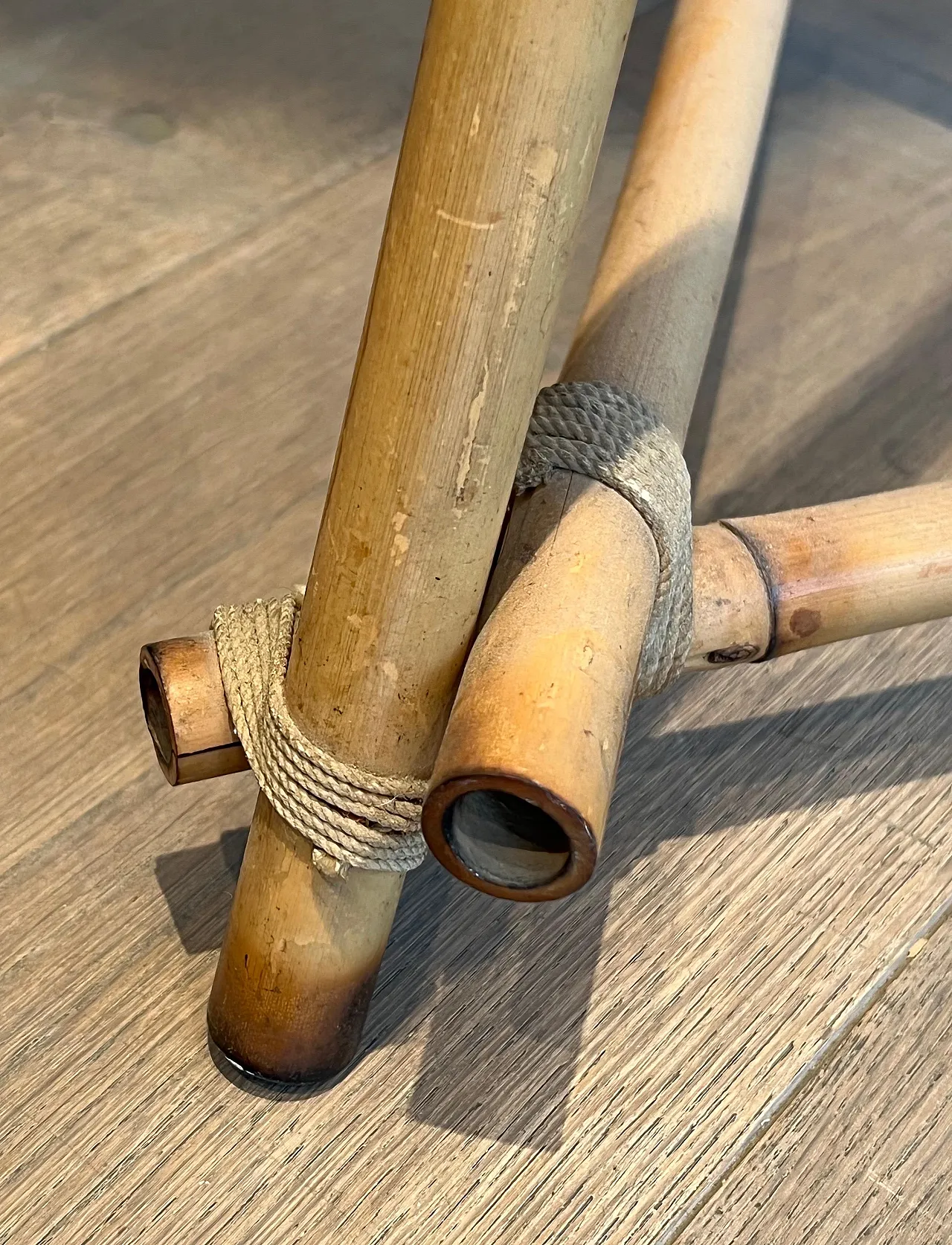 Lampada da terra a 3 luci in bambù e corda, anni '70 17