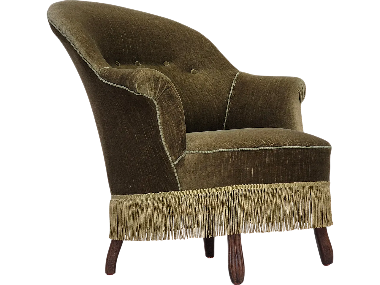 Danish lounge chair, green furniture velour, ash wood, 50s 21