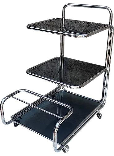 Carrello bar in acciaio e vetro fumè, anni '70