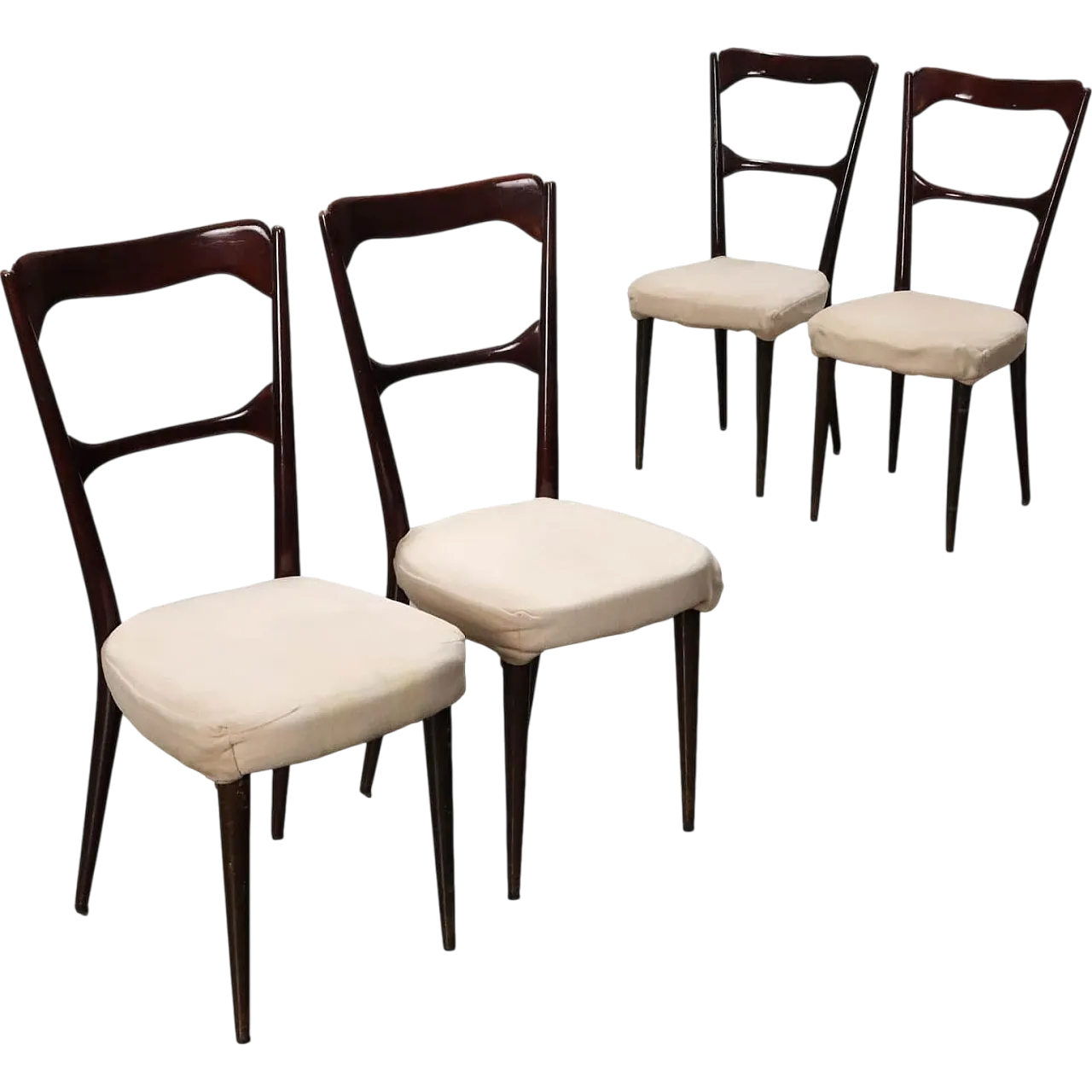 4 Chairs in wood and fabric, mid-20th century 10