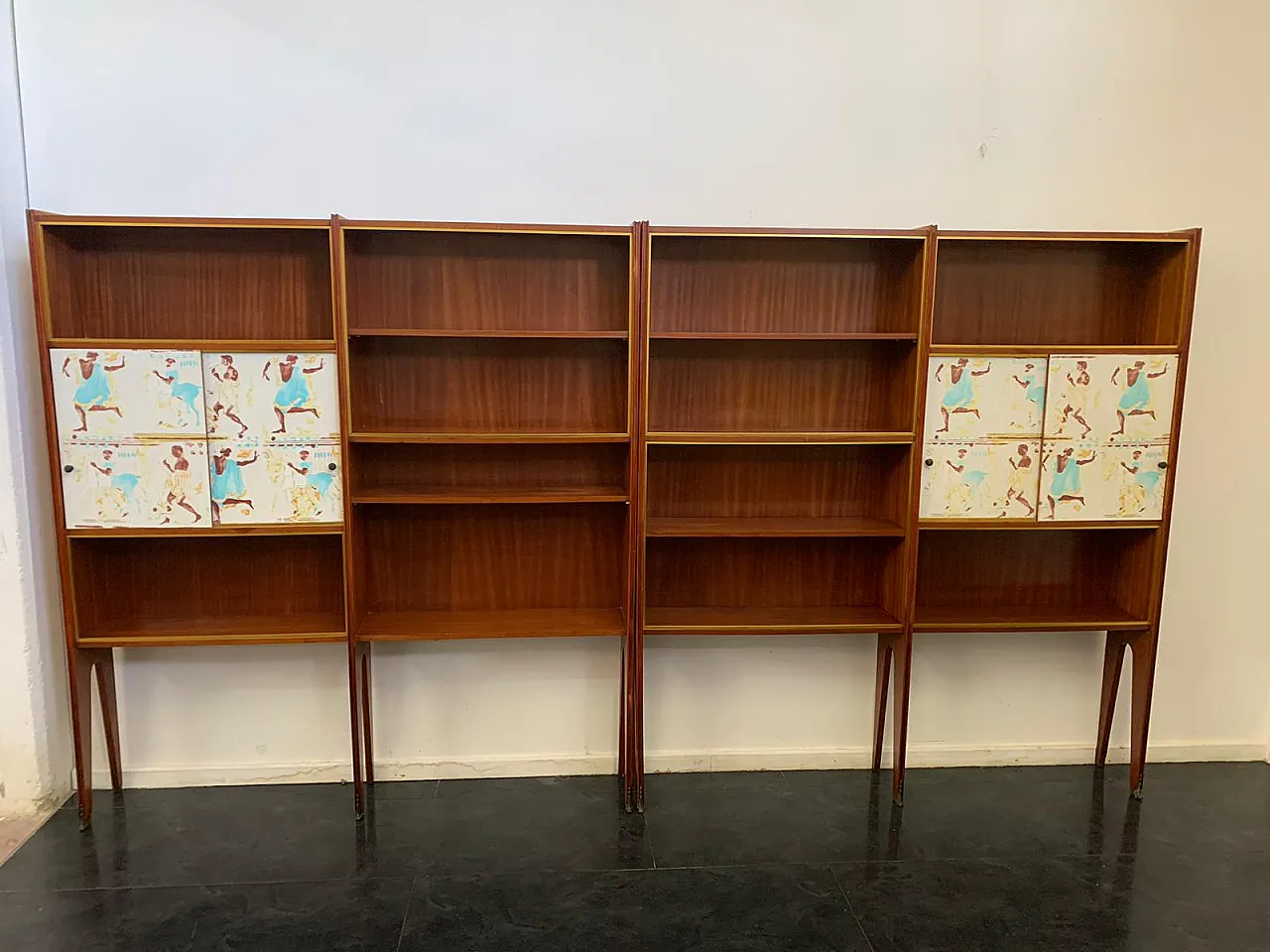 Vintage Mahogany Bookcases with Decorated Doors 1191419