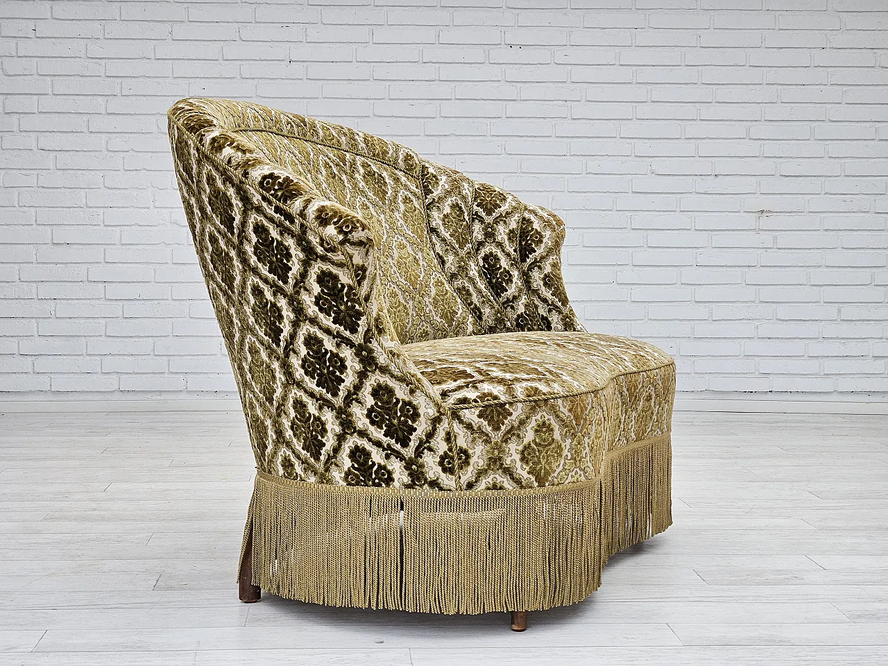 Divano curvo danese a 2 posti in velluto, anni '50 1